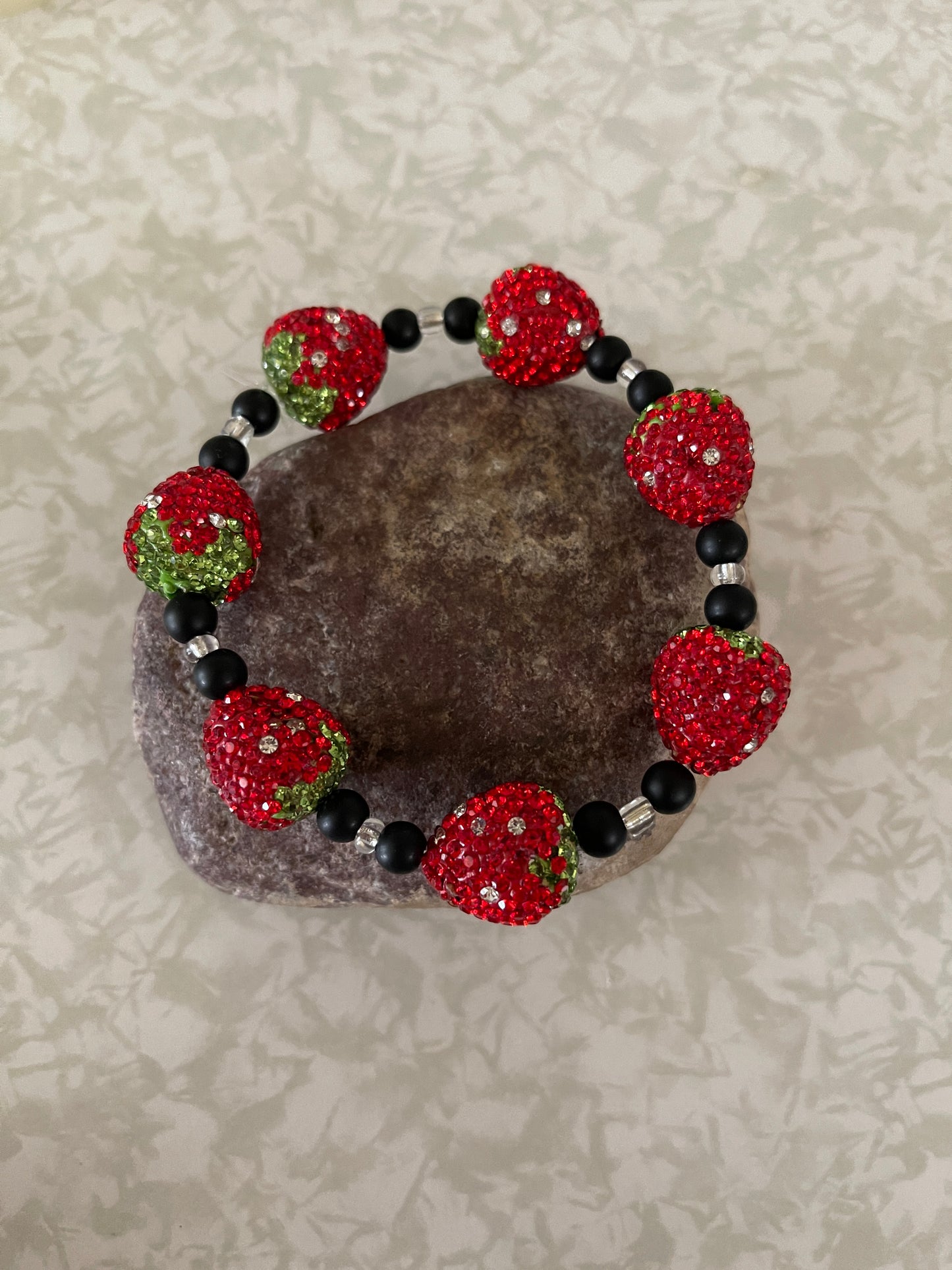 Sparkly Rhinestone Strawberry Beaded Elastic/Stretch BraceletPink tiful of LOVE