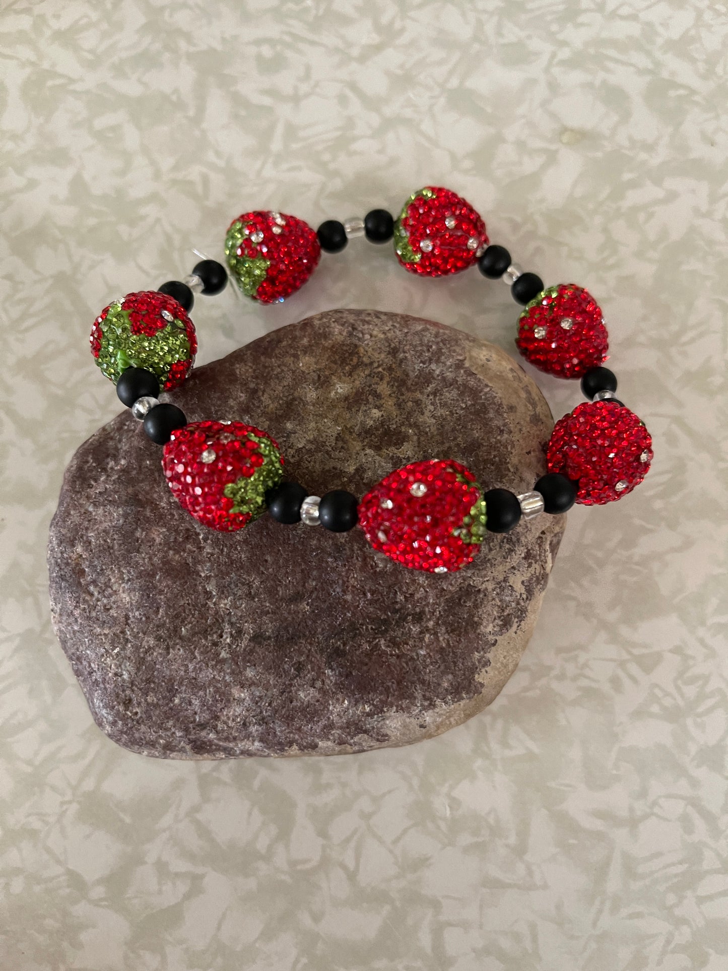 Sparkly Rhinestone Strawberry Beaded Elastic/Stretch BraceletPink tiful of LOVE