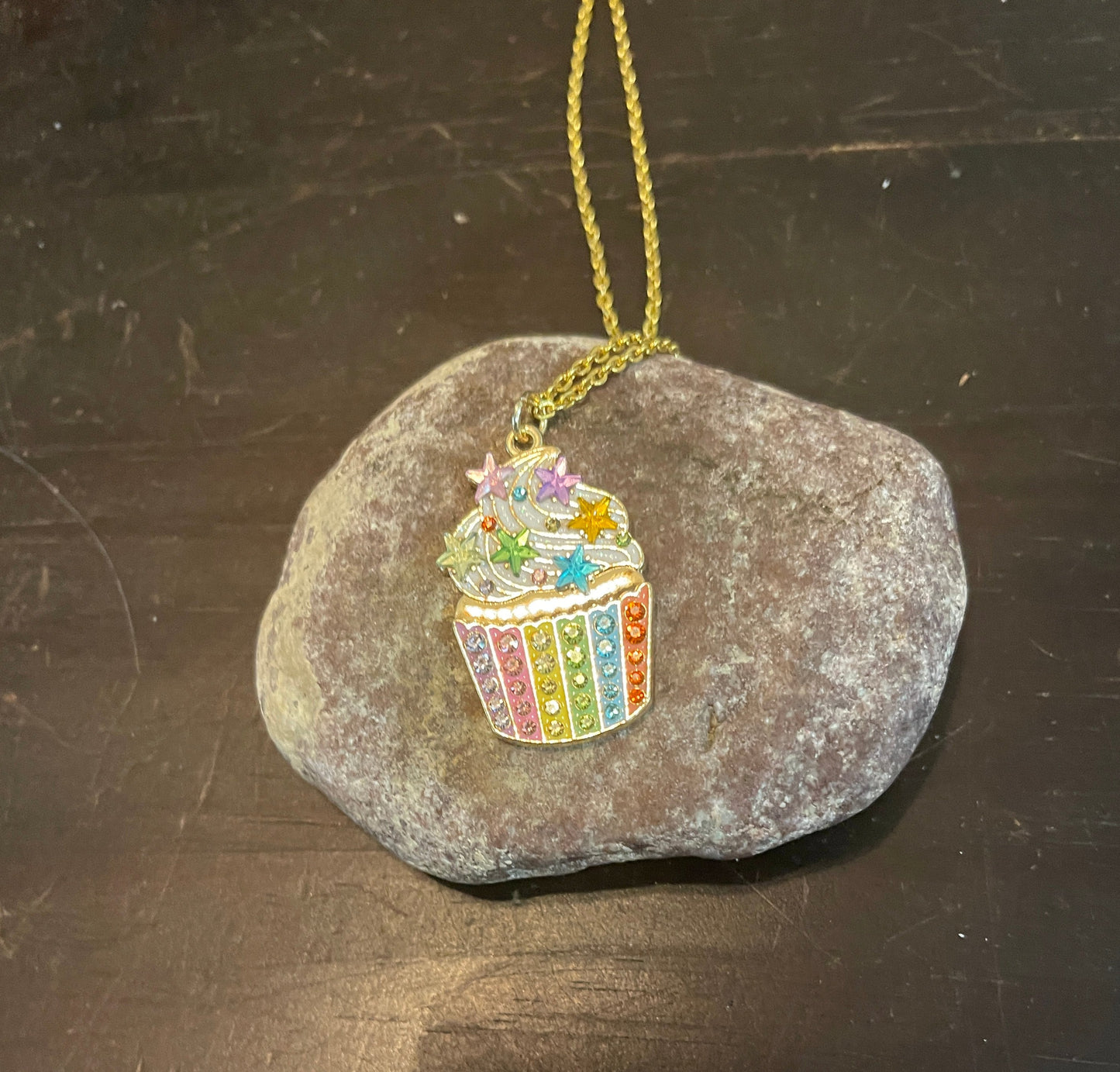 Cupcake Rhinestone pendant on a Gold Chain NecklacePink tiful of LOVE