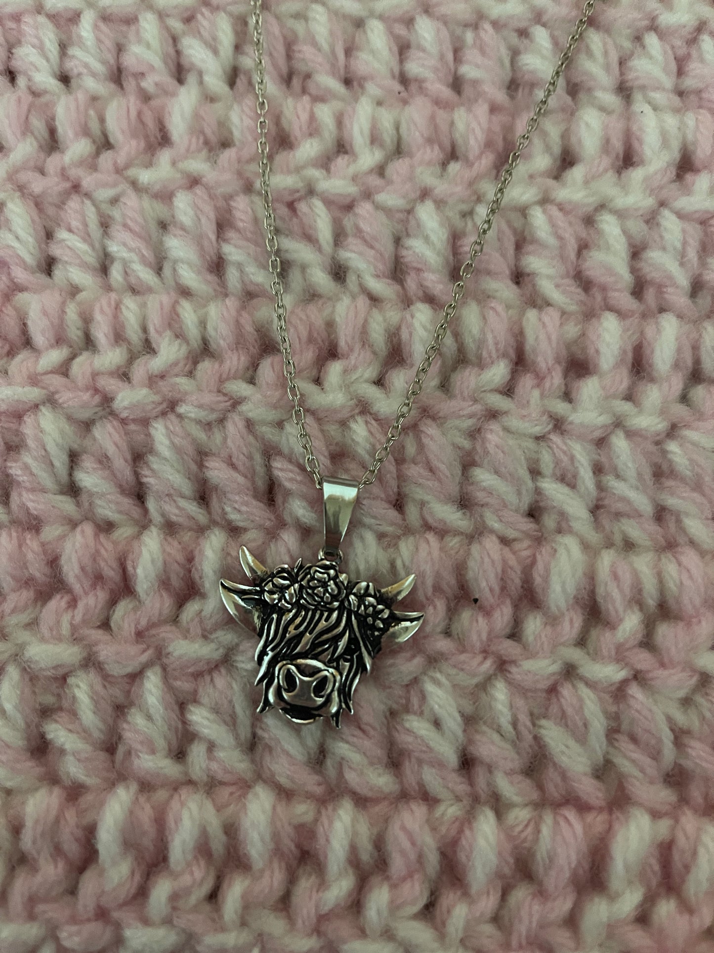 Highland Cow pendant on a Silver Chain NecklacePink tiful of LOVE