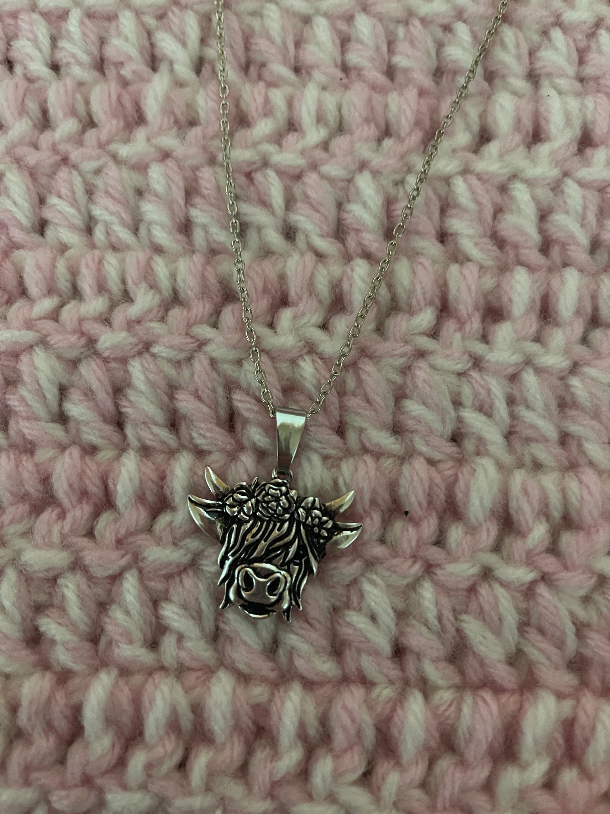 Highland Cow pendant on a Silver Chain NecklacePink tiful of LOVE