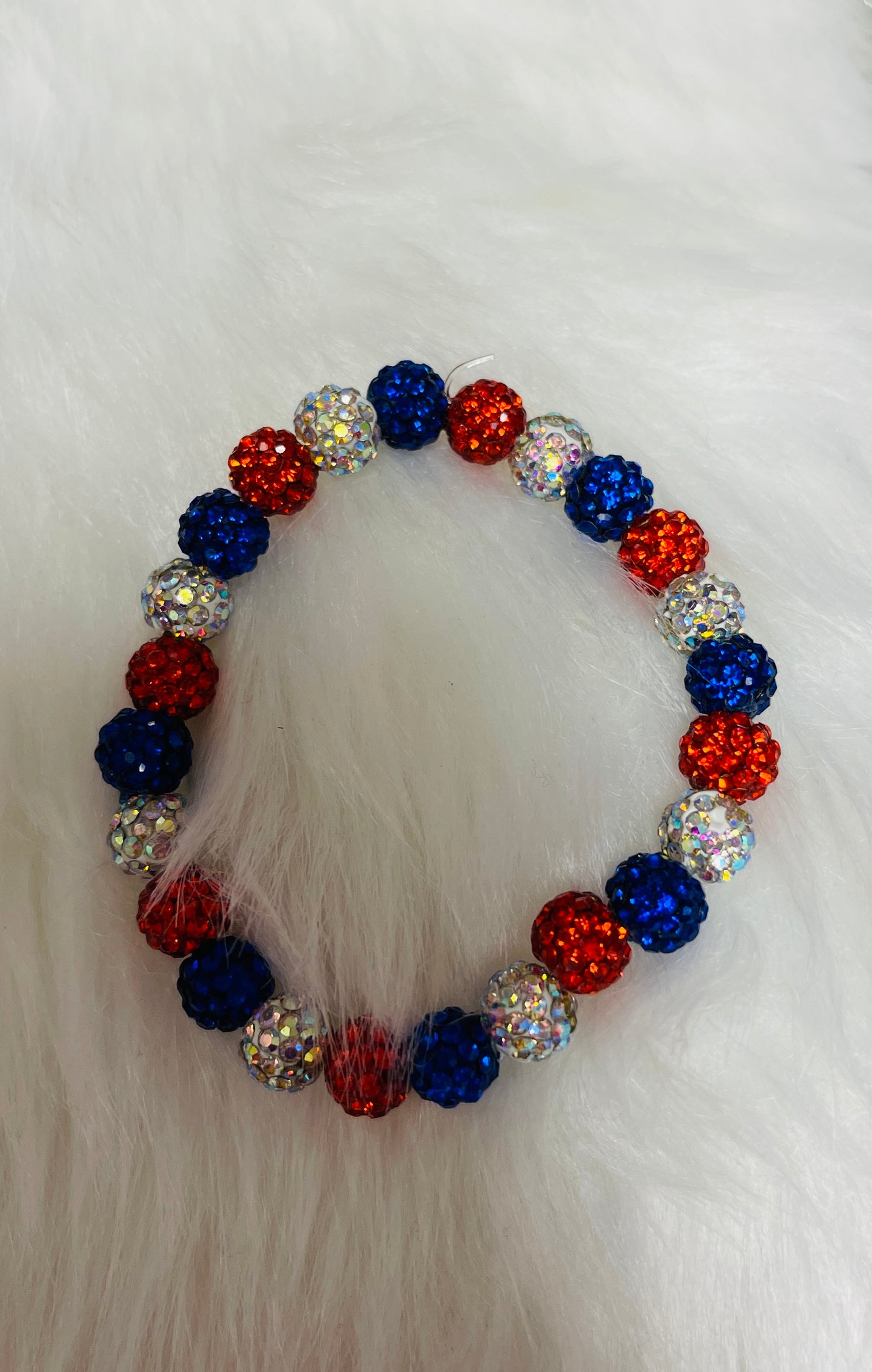 Red, White and Blue Rhinestone ball Beaded Elastic/Stretch BraceletPink tiful of LOVE