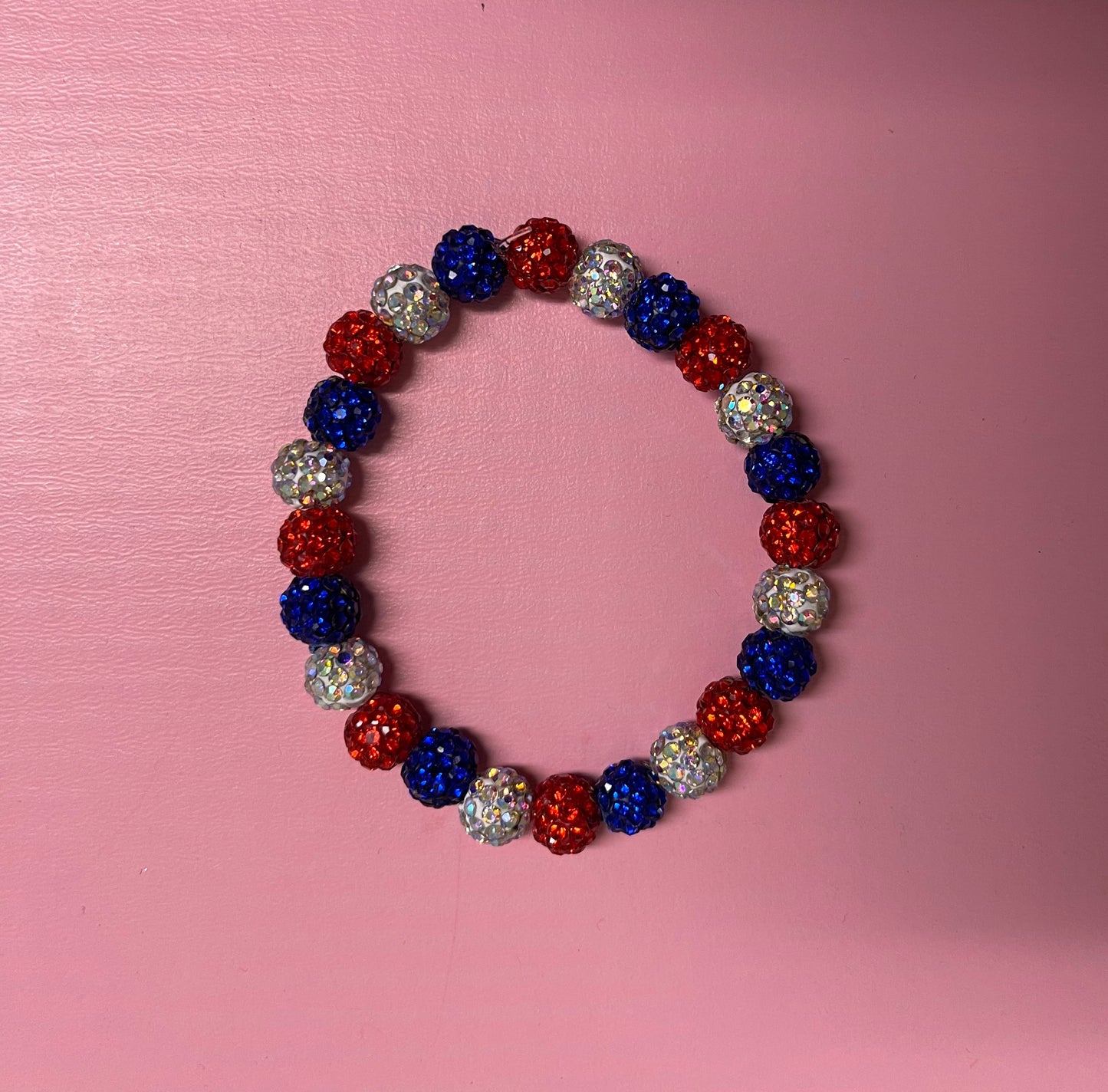 Red, White and Blue Rhinestone ball Beaded Elastic/Stretch BraceletPink tiful of LOVE