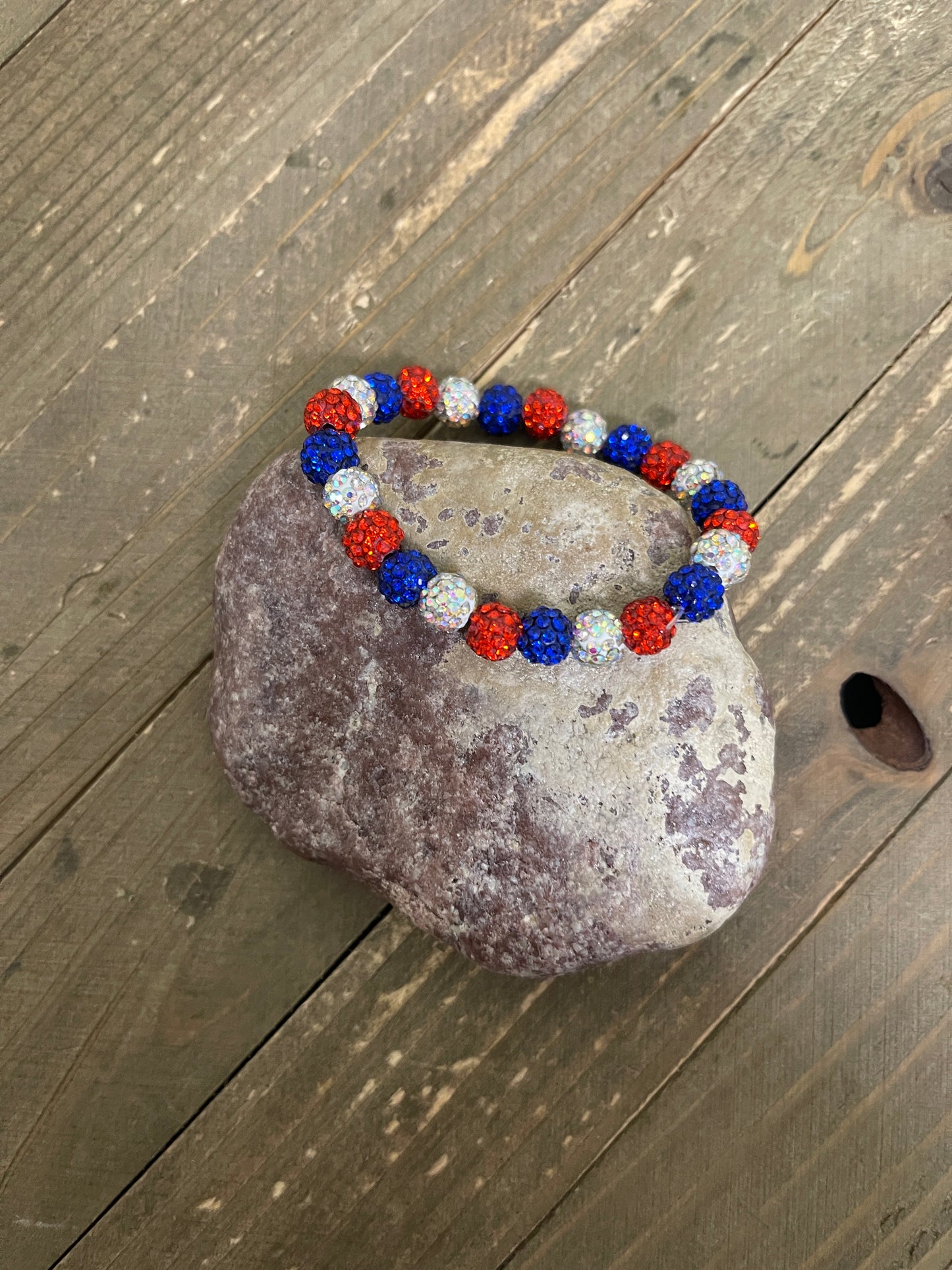 Red, White and Blue Rhinestone ball Beaded Elastic/Stretch BraceletPink tiful of LOVE