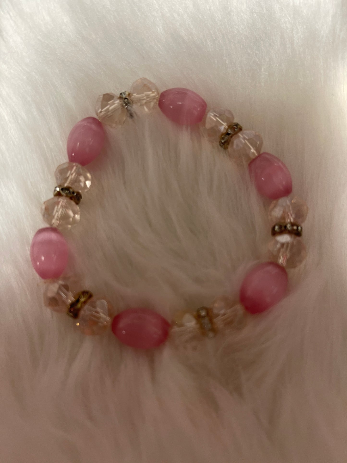 Pink Cat's Eye Beaded Elastic/Stretch BraceletPink tiful of LOVE