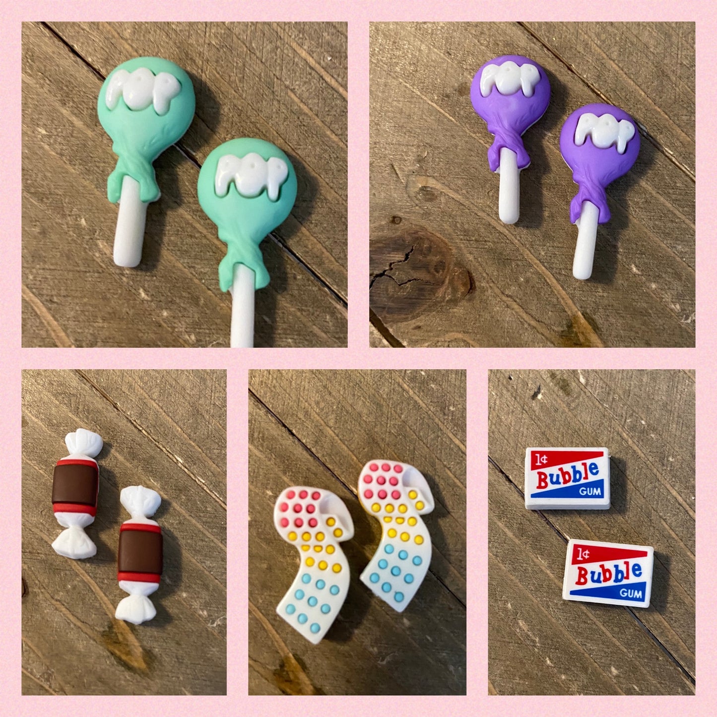 Candy Collection Post Earrings (tootsie roll, tootsie pop, gum, dots)Pink tiful of LOVE