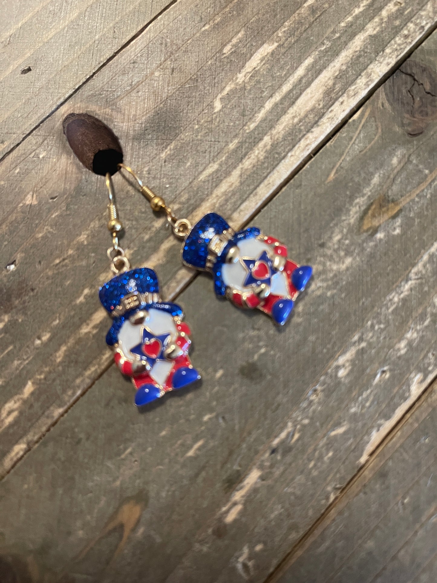 Patriotic Gnome Wire Earrings; red white & bluePink tiful of LOVE