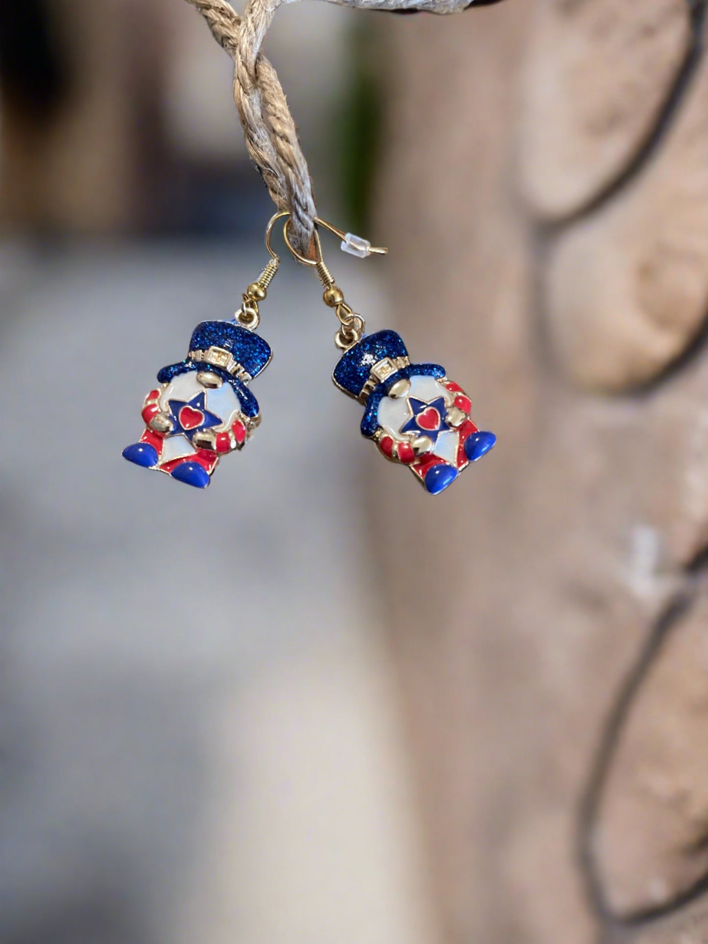 Patriotic Gnome Wire Earrings; red white & bluePink tiful of LOVE