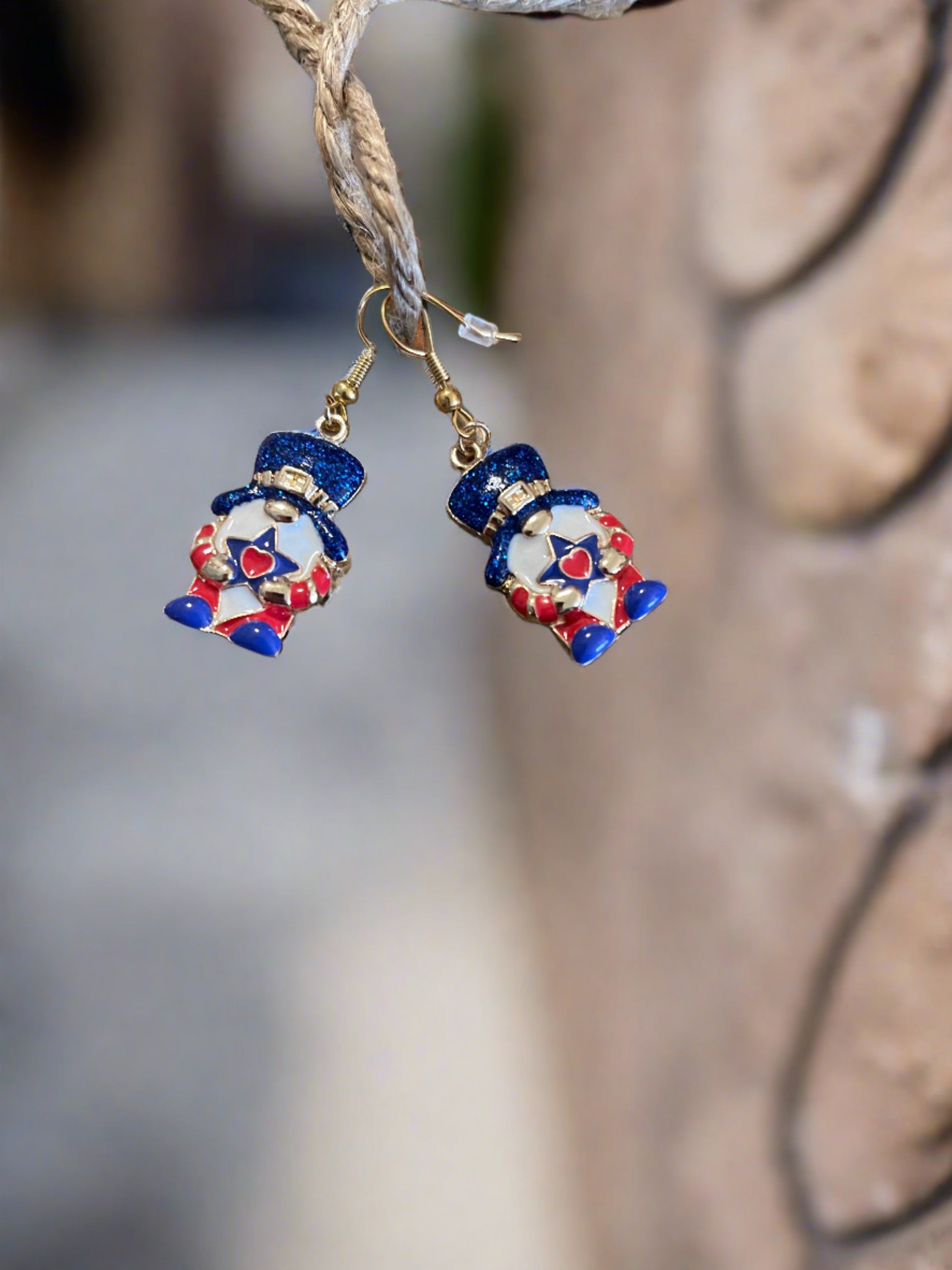 Patriotic Gnome Wire Earrings; red white & bluePink tiful of LOVE