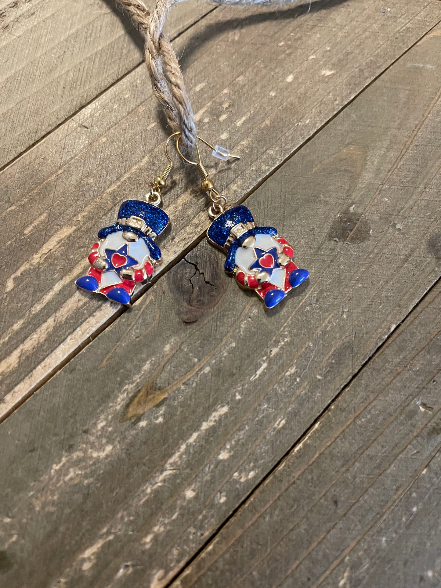 Patriotic Gnome Wire Earrings; red white & bluePink tiful of LOVE