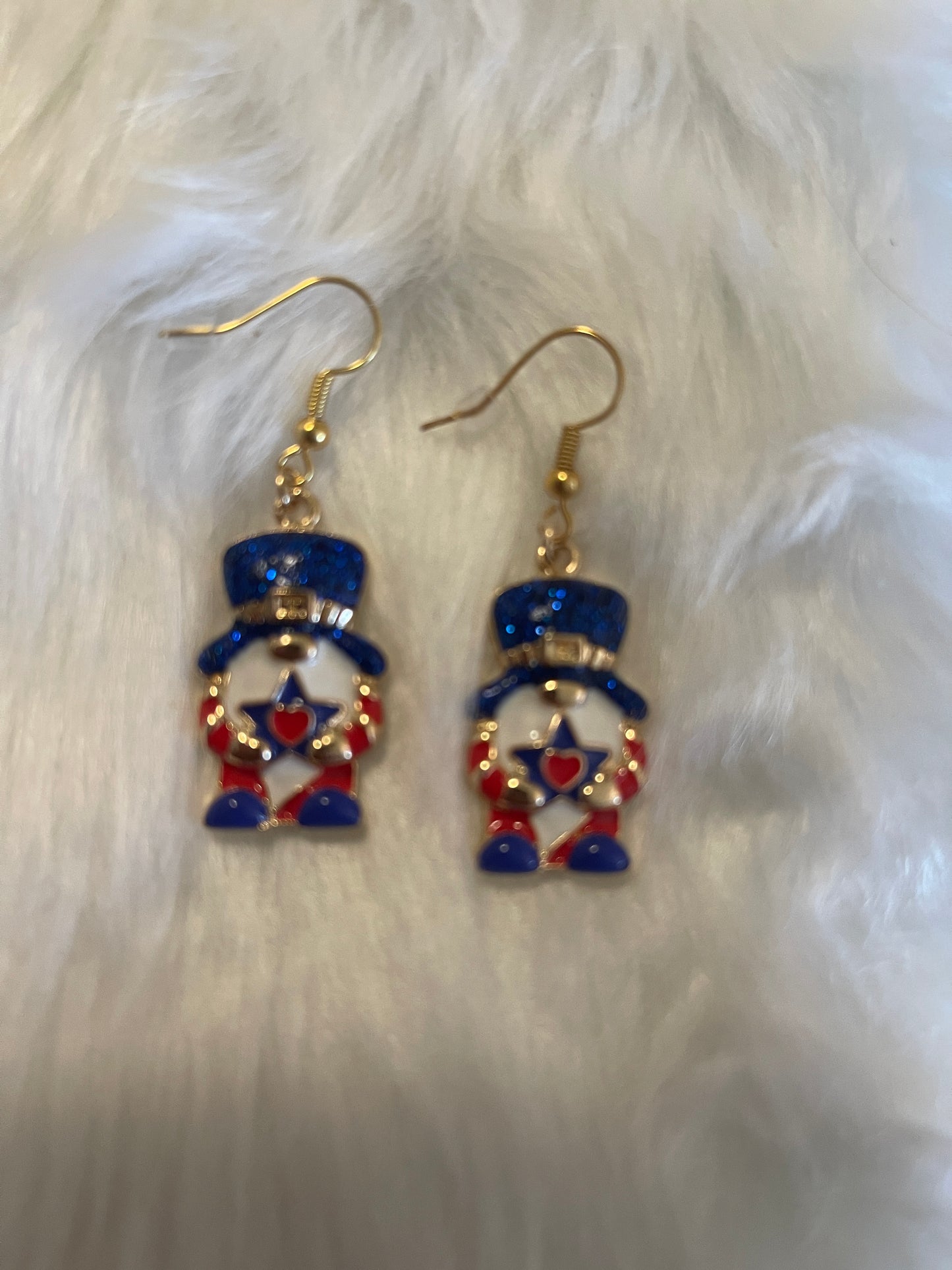 Patriotic Gnome Wire Earrings; red white & bluePink tiful of LOVE