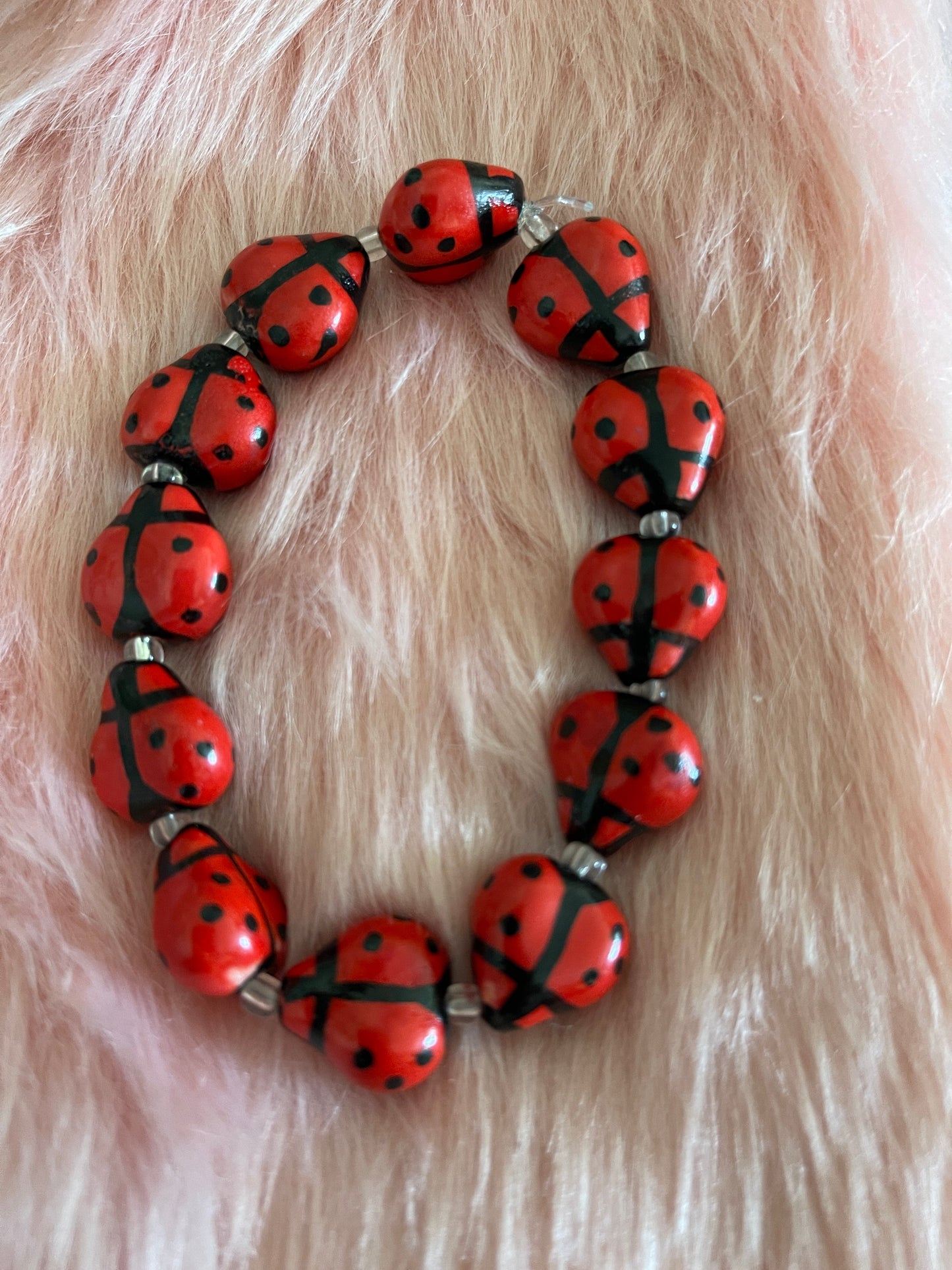 Red Ceramic (14) Ladybug beaded Stretch bracelet (Copy)Pink tiful of LOVE