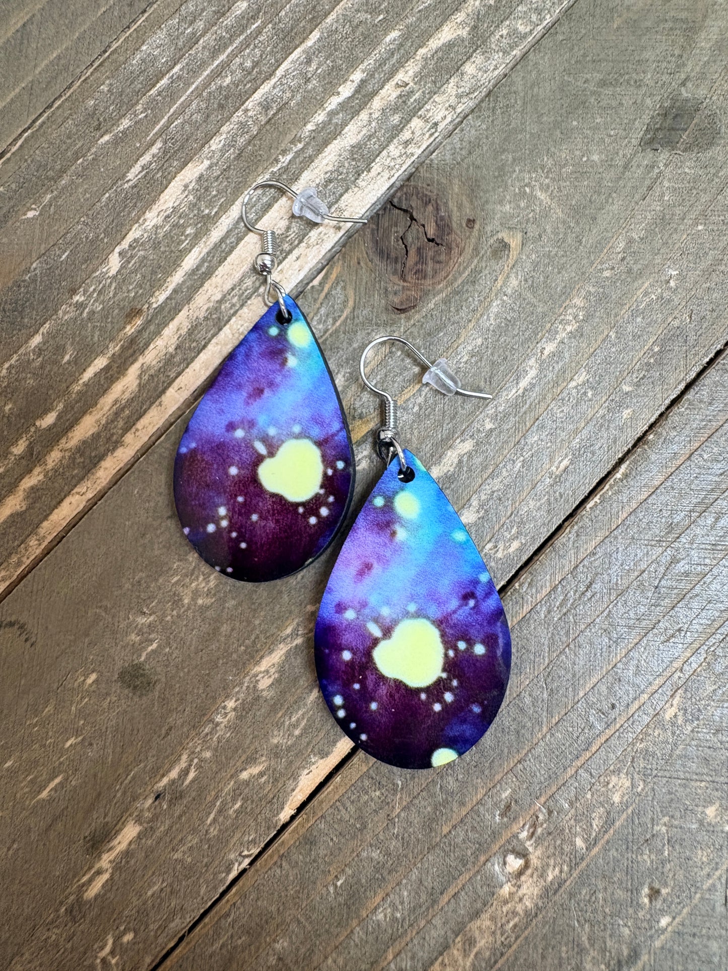 Double-Sided Sunflower & Tie-Dye Teardrop Dangle Earrings