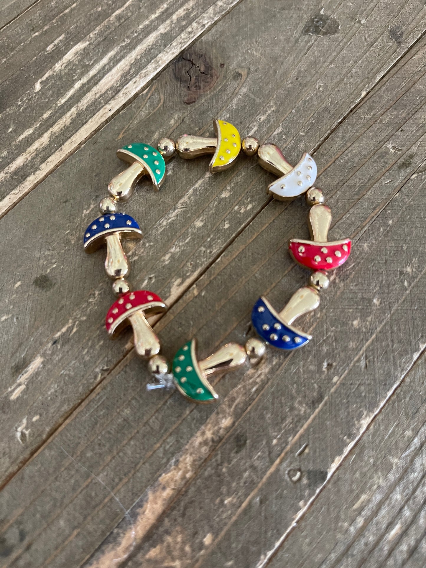 Multicolor Enamel Metal Mushroom beaded Stretch braceletPink tiful of LOVE