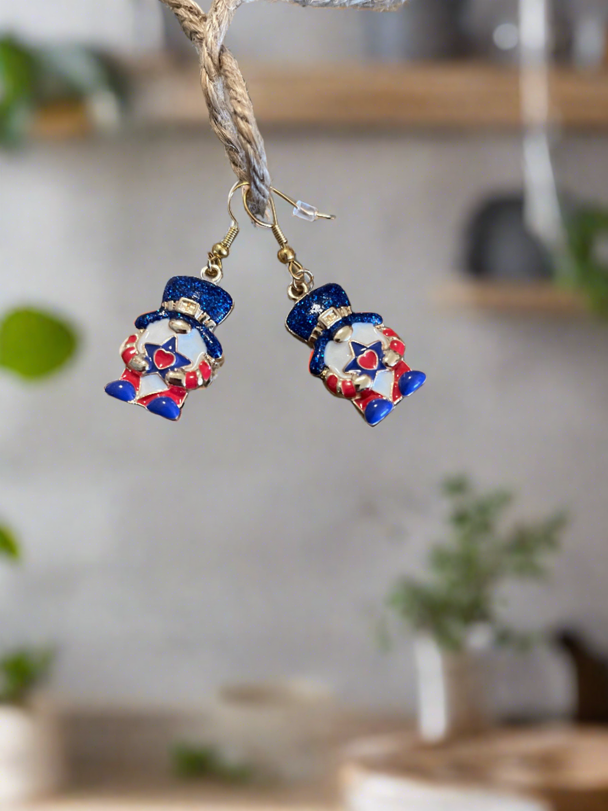 Patriotic Gnome Wire Earrings; red white & bluePink tiful of LOVE