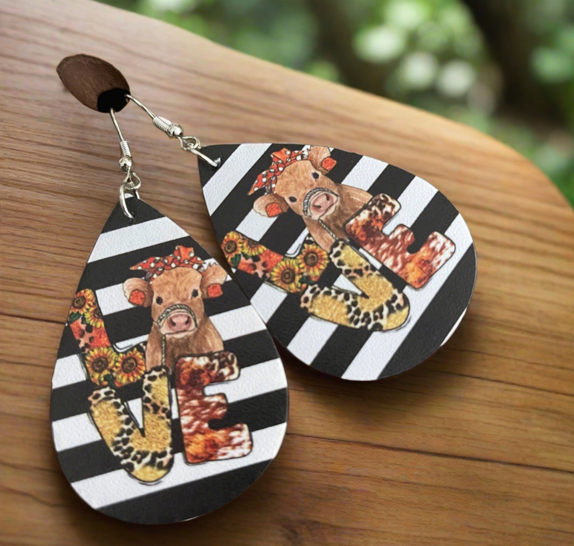 LOVE Cow Faux Leather Teardrop Wire EarringsPink tiful of LOVE