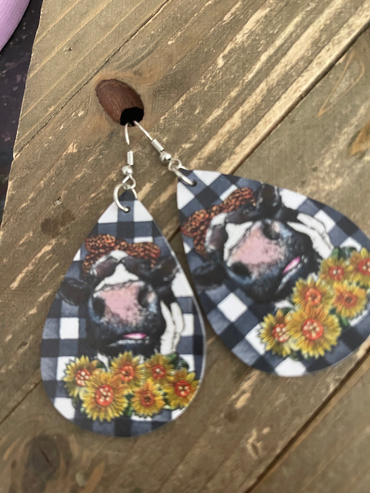 Cow with an Attitude Faux Leather Teardrop Wire EarringsPink tiful of LOVE