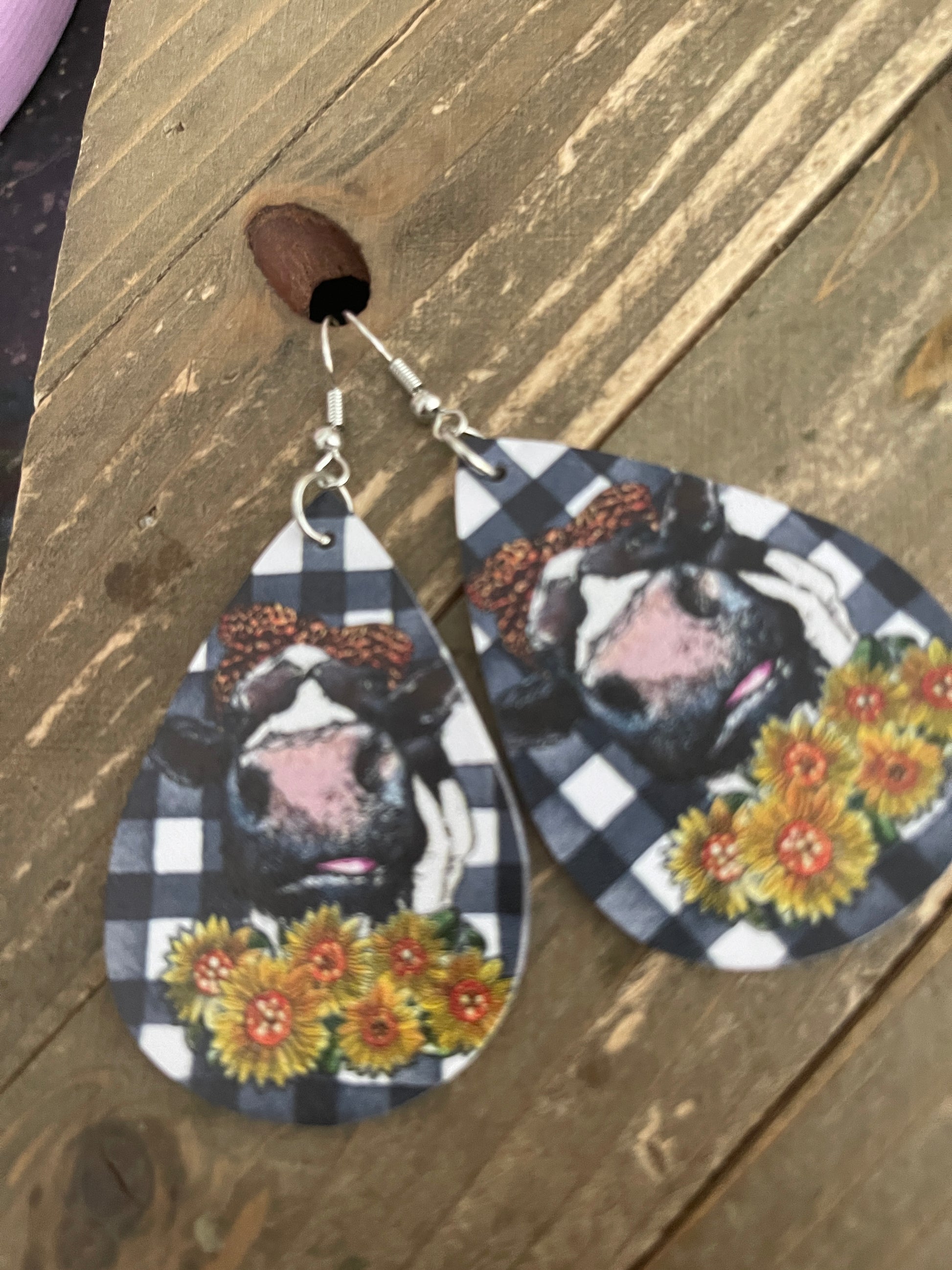 Cow with an Attitude Faux Leather Teardrop Wire EarringsPink tiful of LOVE