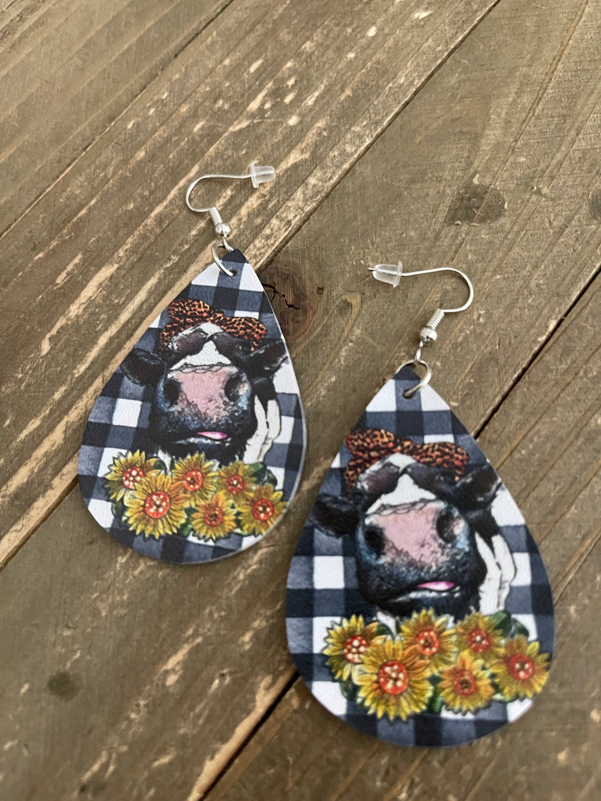 Cow with an Attitude Faux Leather Teardrop Wire EarringsPink tiful of LOVE