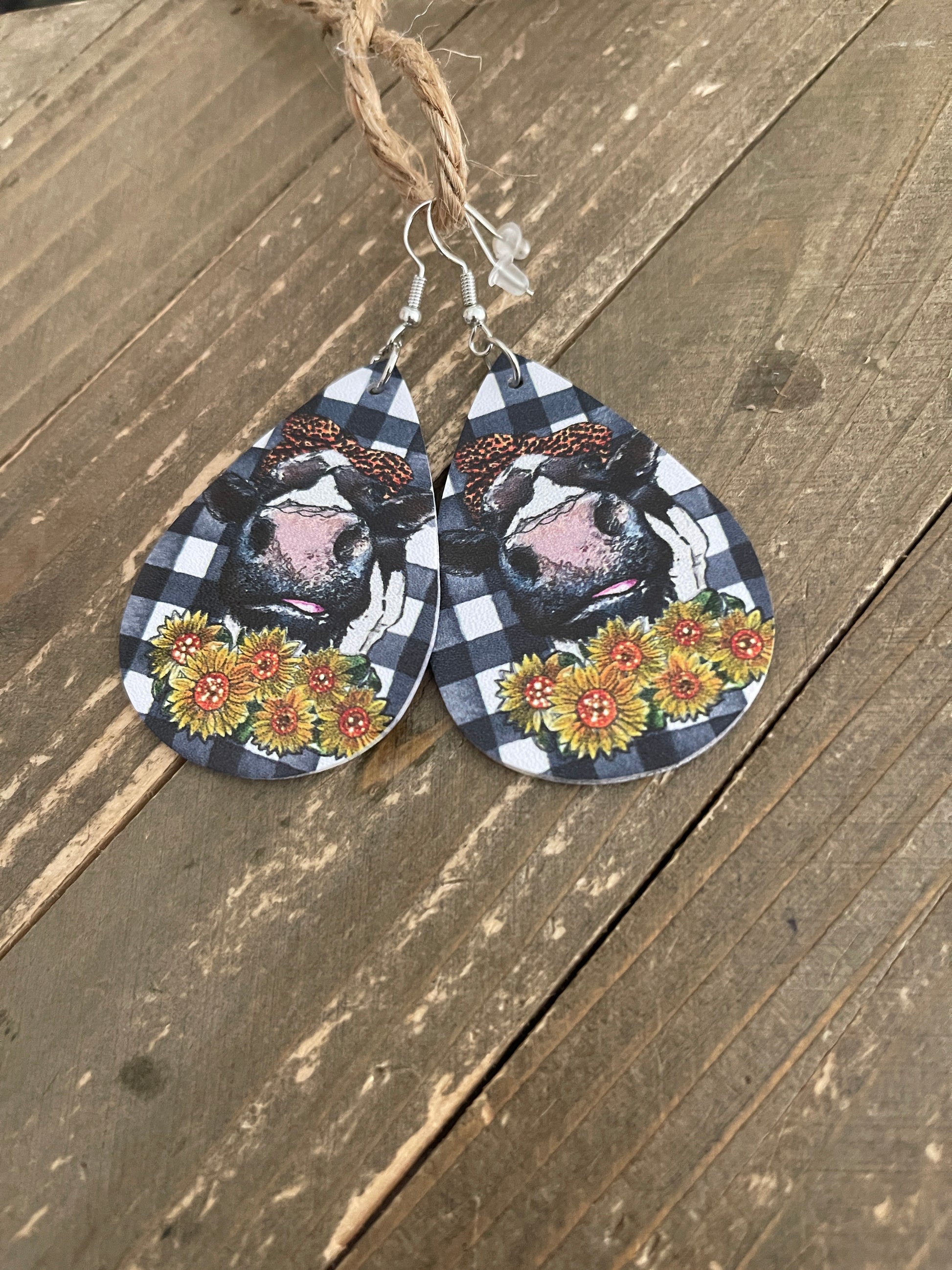 Cow with an Attitude Faux Leather Teardrop Wire EarringsPink tiful of LOVE