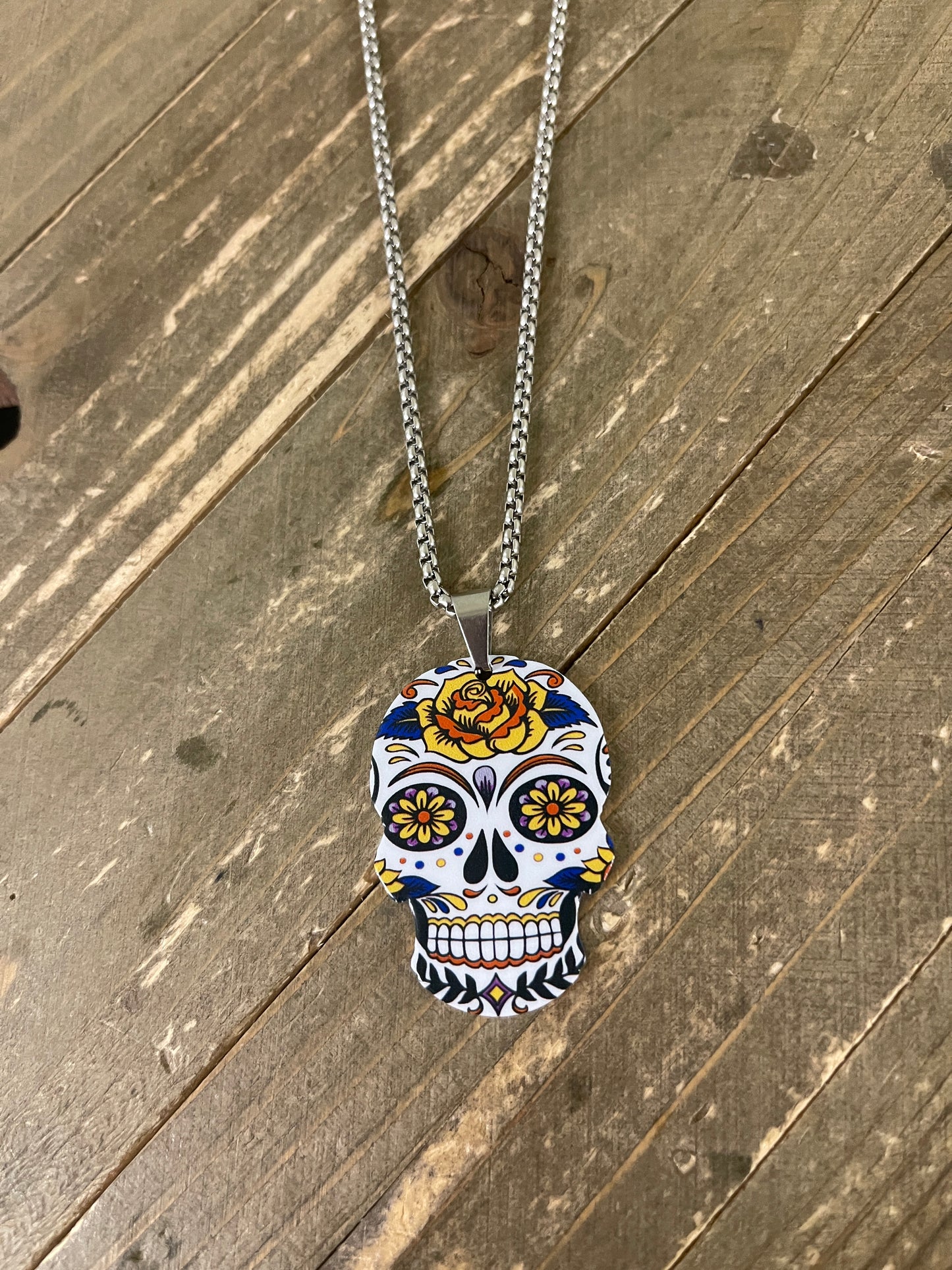 Sugar Skull Pendant on a Silver Chain NecklacePink tiful of LOVE
