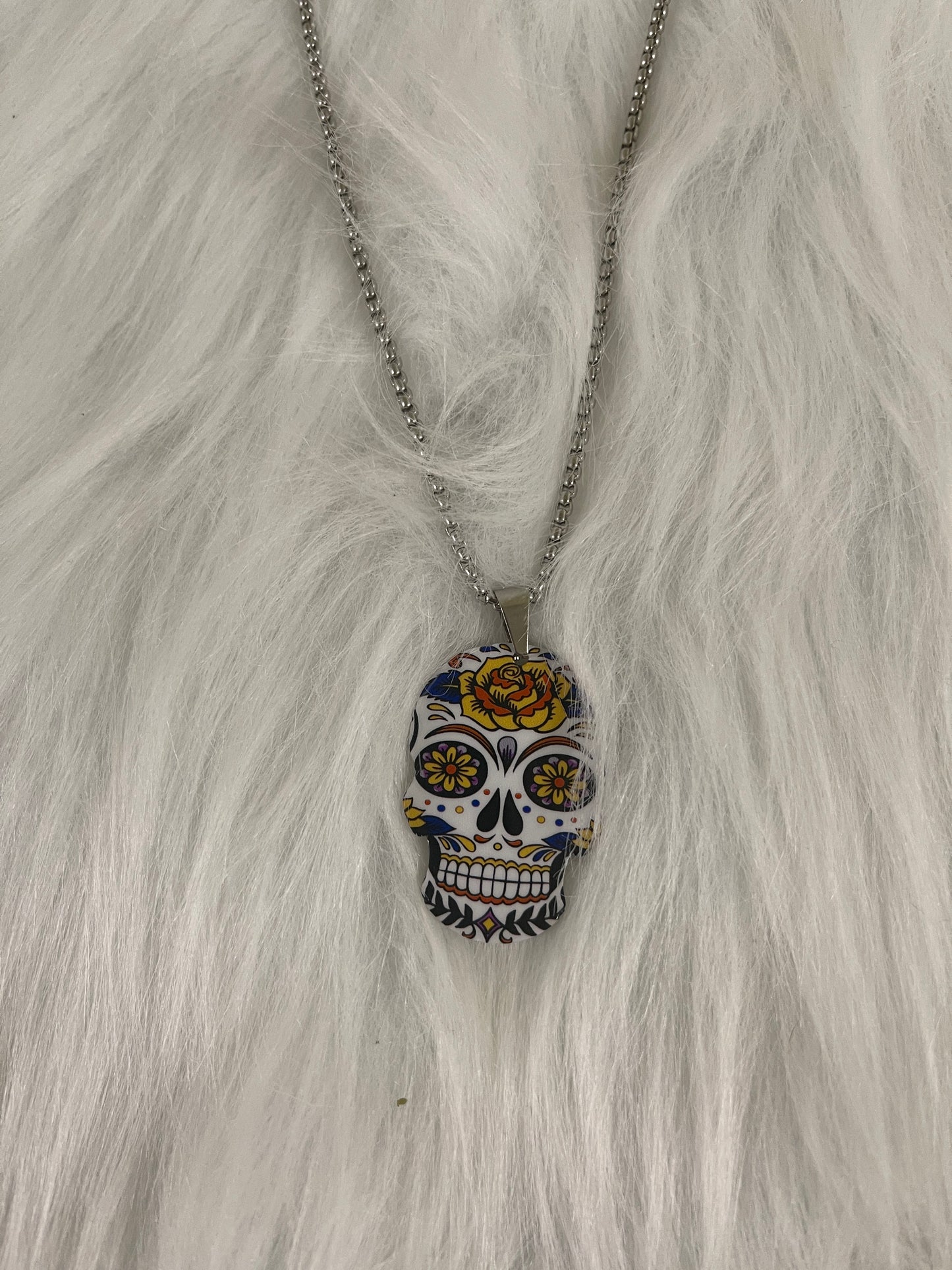 Sugar Skull Pendant on a Silver Chain NecklacePink tiful of LOVE