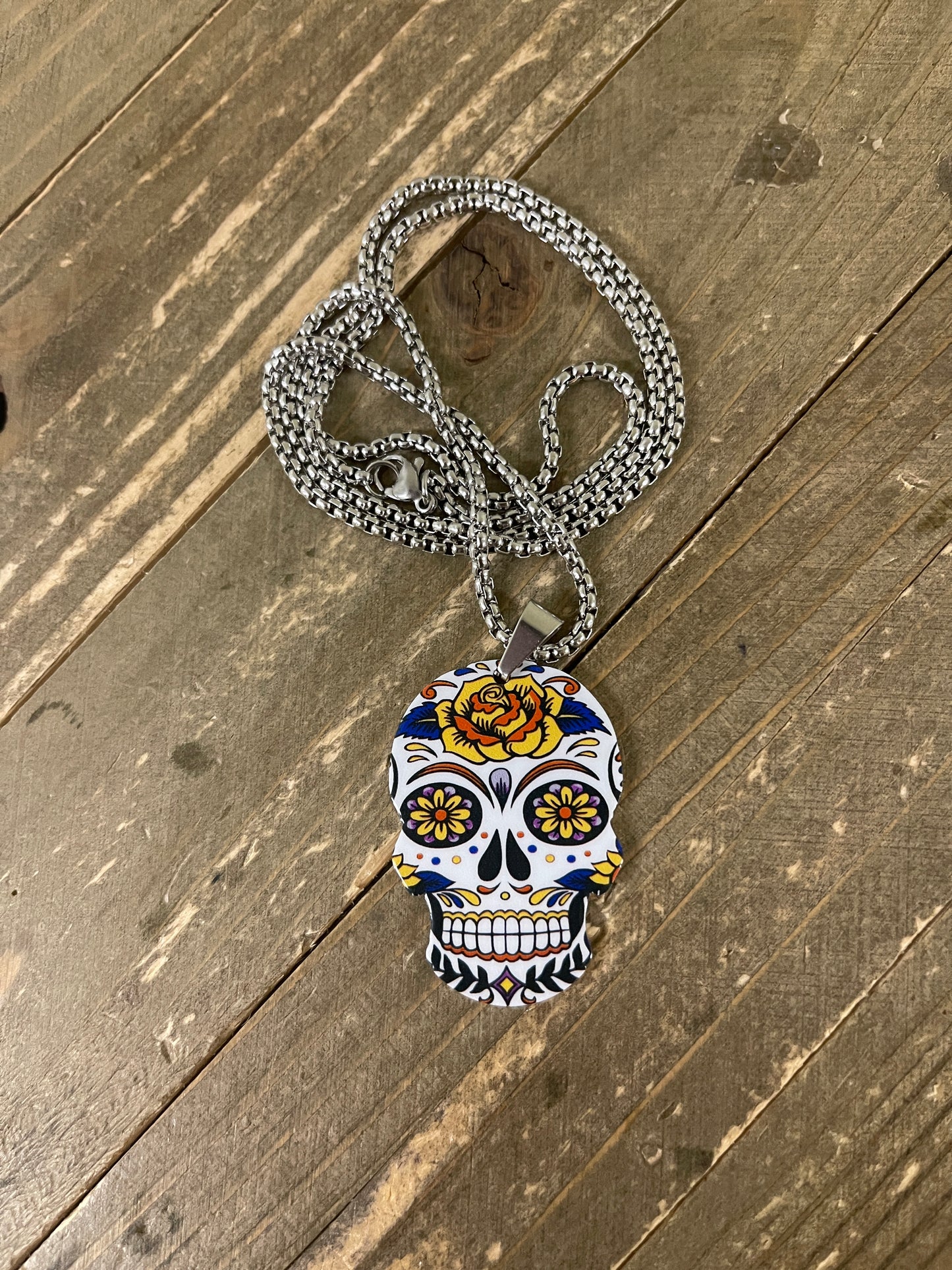Sugar Skull Pendant on a Silver Chain NecklacePink tiful of LOVE