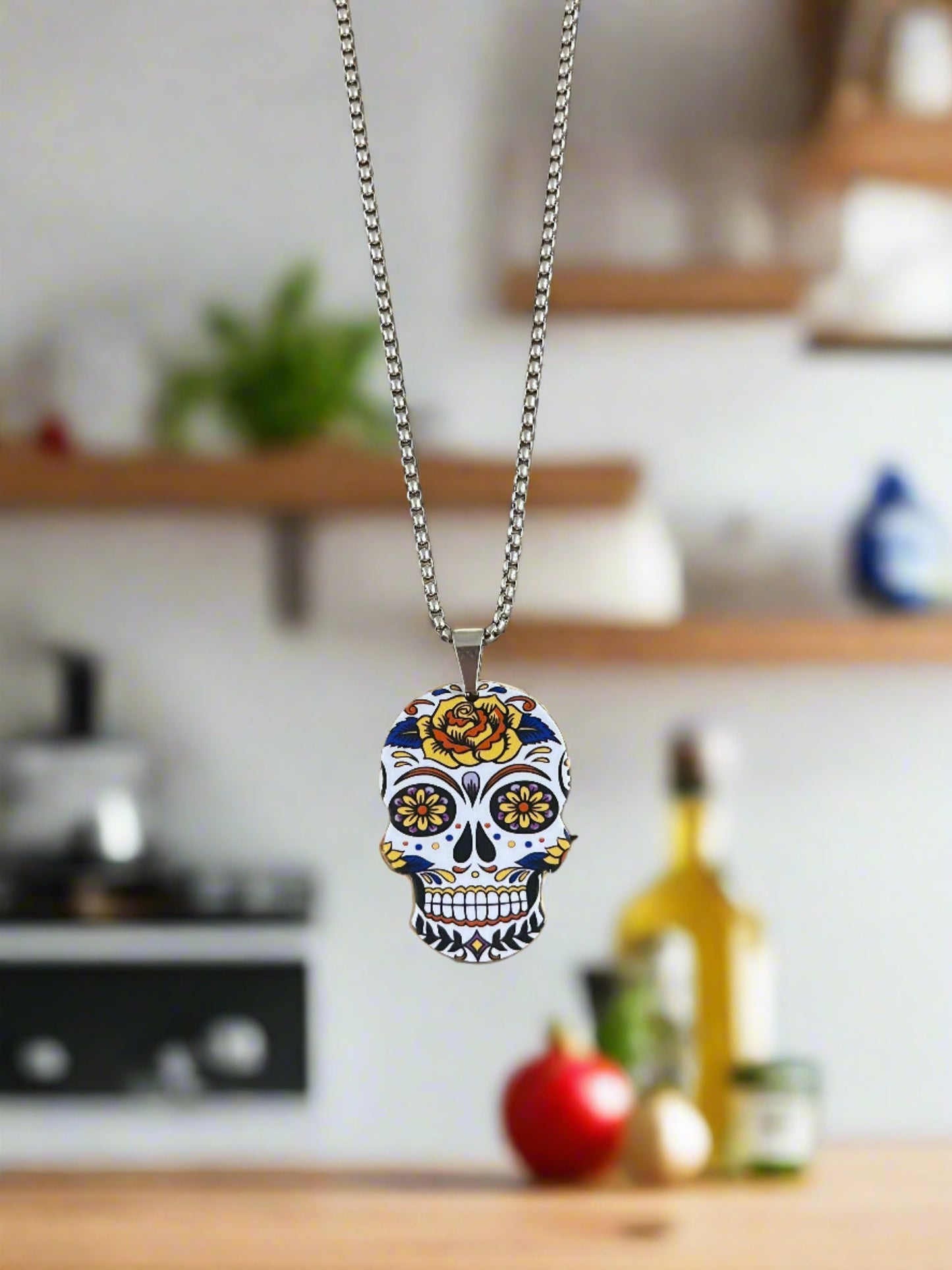 Sugar Skull Pendant on a Silver Chain NecklacePink tiful of LOVE