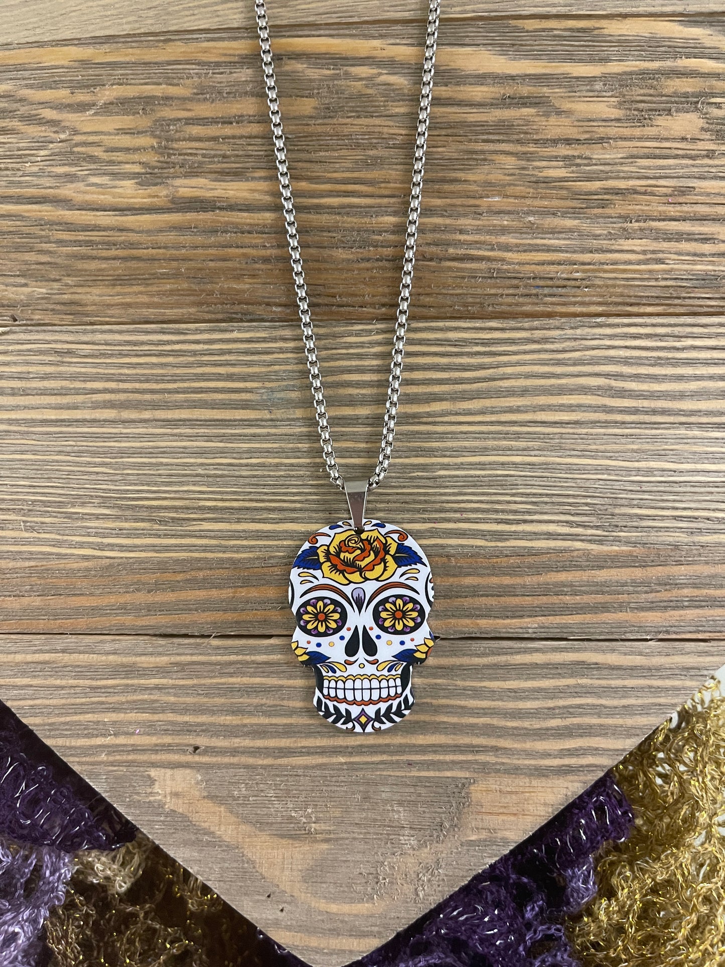 Sugar Skull Pendant on a Silver Chain NecklacePink tiful of LOVE