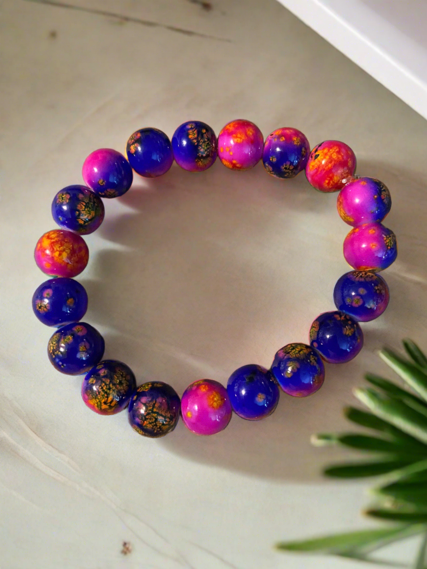 Pink, Purple, & Yellow Glass Splatter Beaded Elastic/Stretch BraceletPink tiful of LOVE