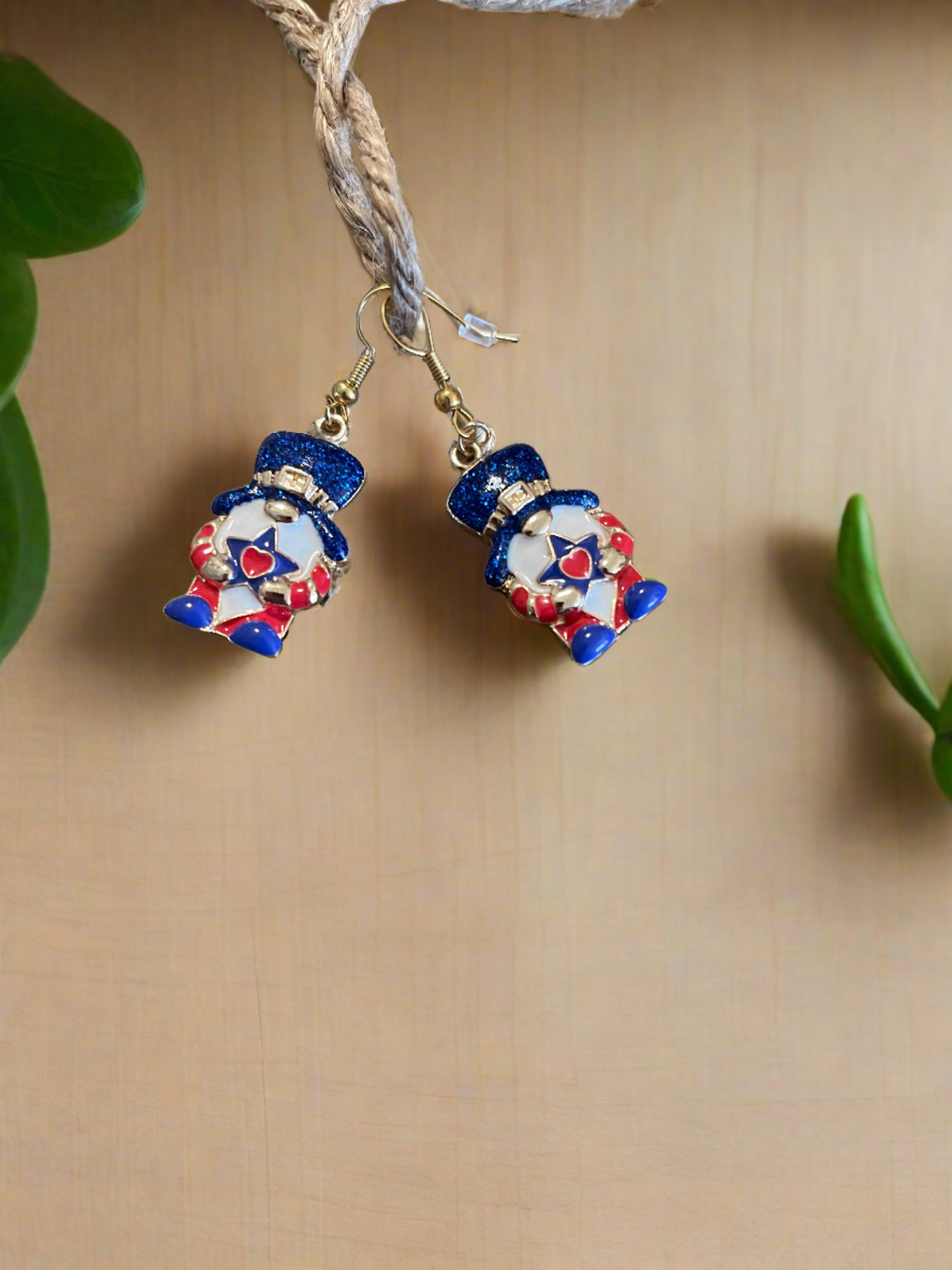 Patriotic Gnome Wire Earrings; red white & bluePink tiful of LOVE