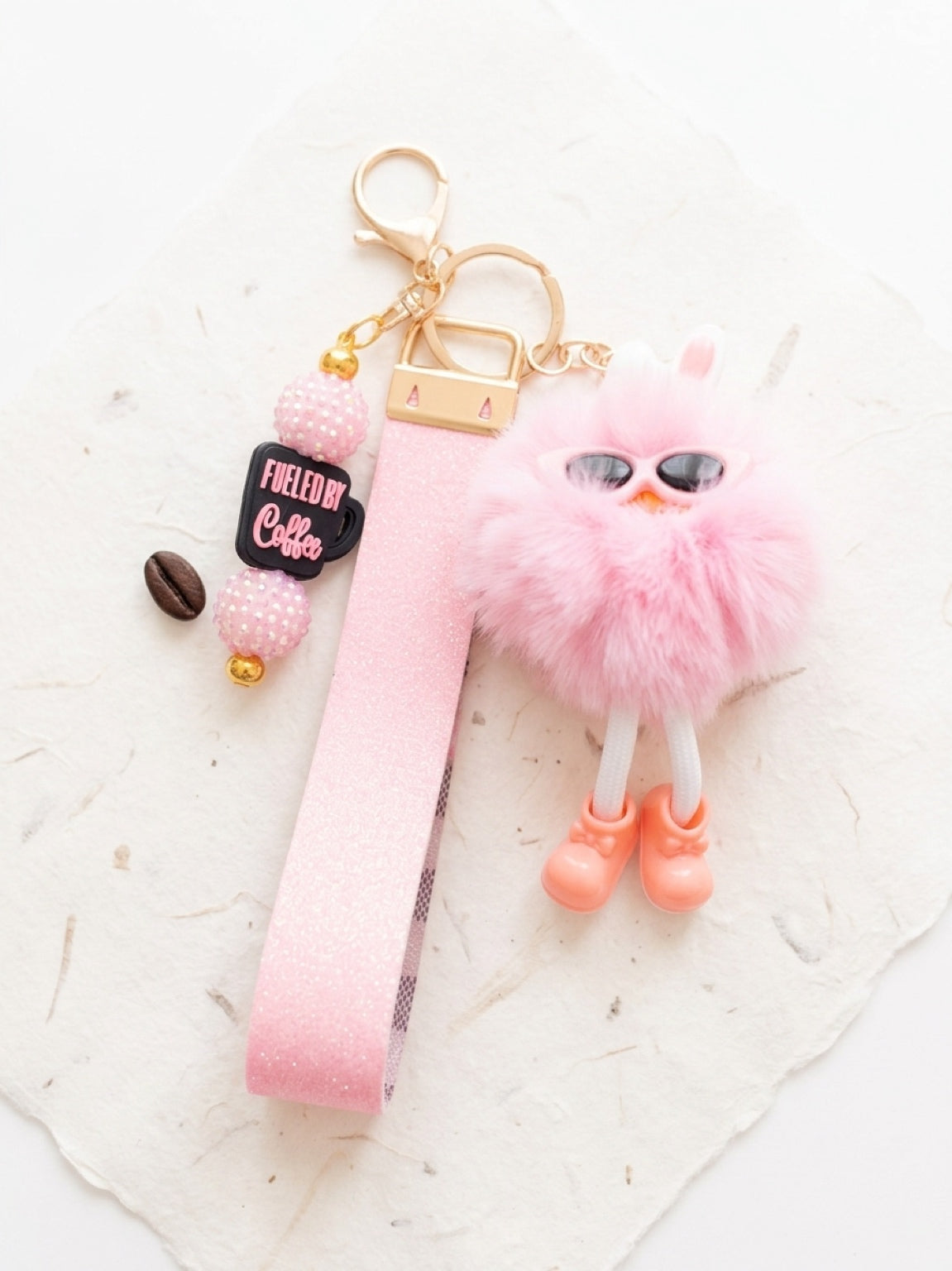 Pink Fluffy Furball Wristlet Keychain