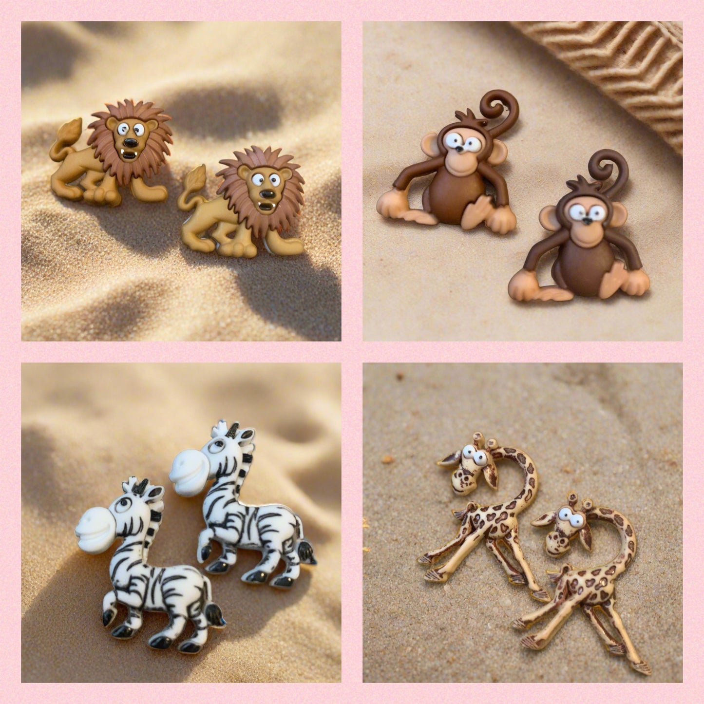 Silly Safari Post Earrings (4 animals to choose from)Pink tiful of LOVE