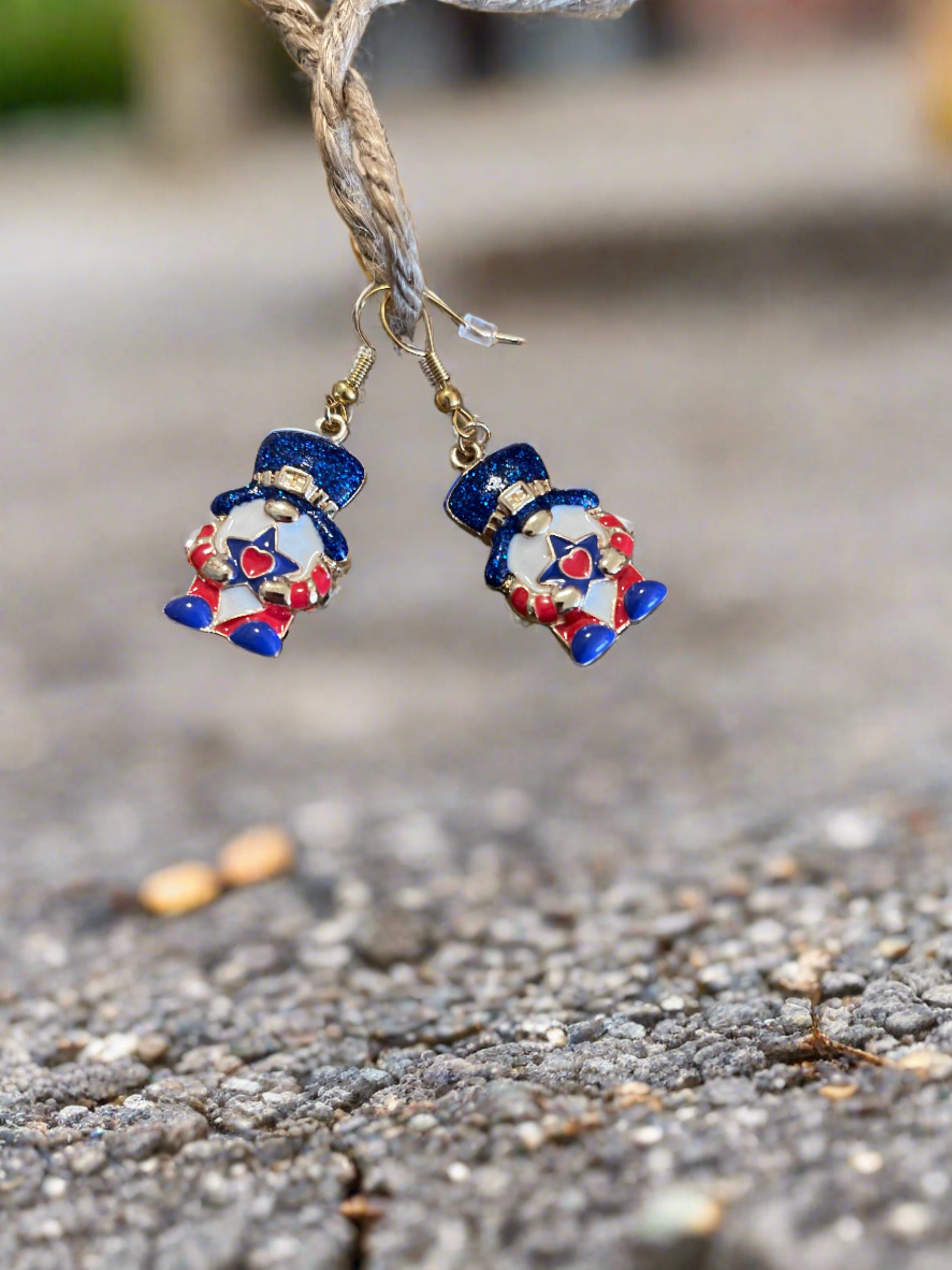 Patriotic Gnome Wire Earrings; red white & bluePink tiful of LOVE