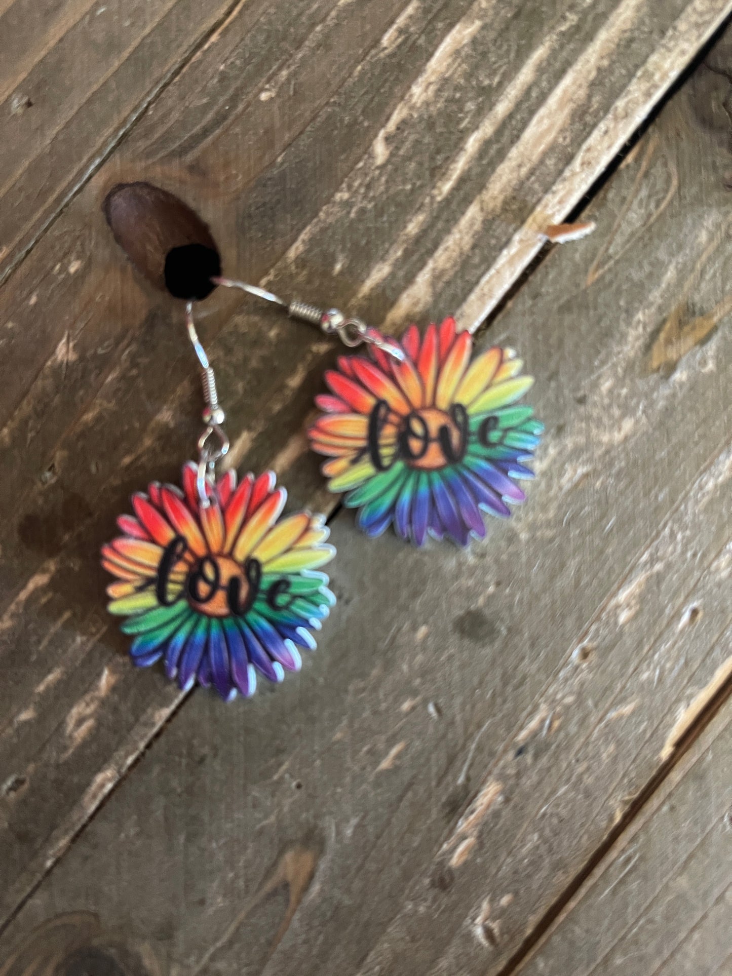 Rainbow Sunflower Wire earringsPink tiful of LOVE