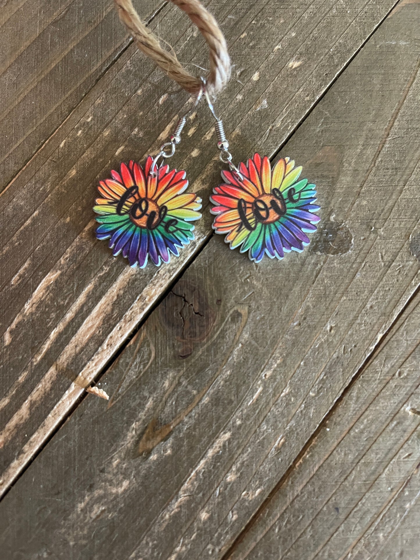 Rainbow Sunflower Wire earringsPink tiful of LOVE