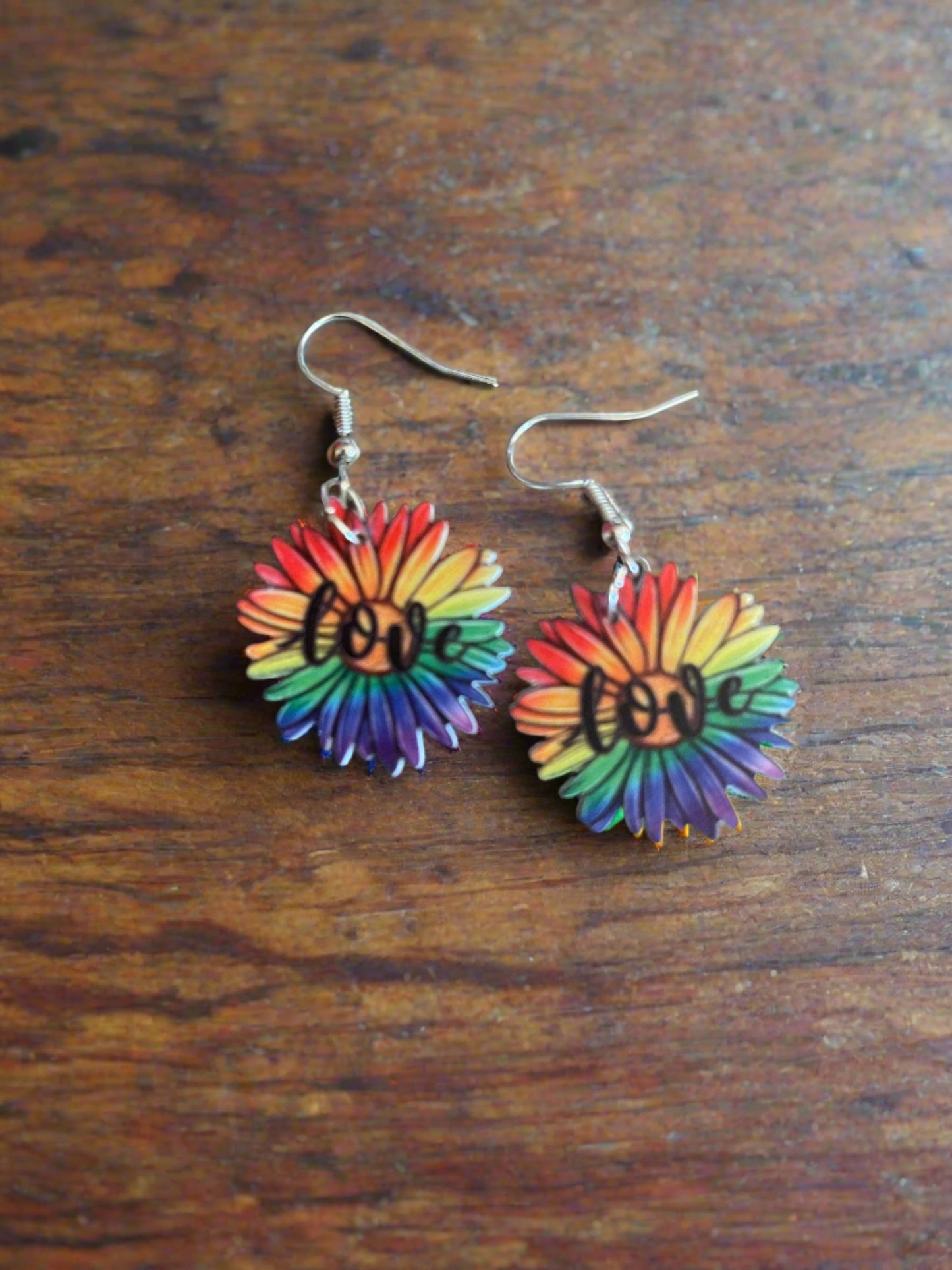 Rainbow Sunflower Wire earringsPink tiful of LOVE
