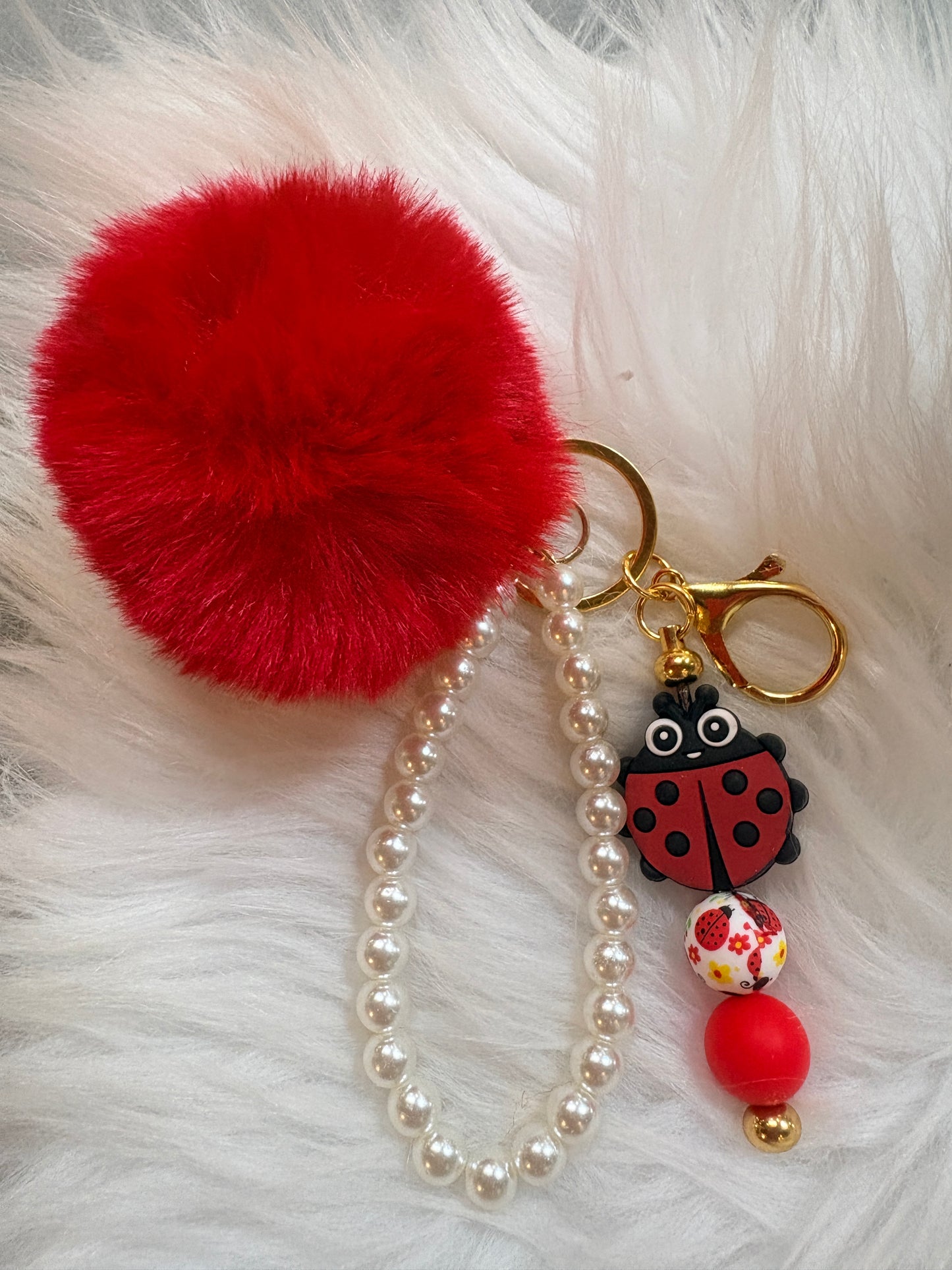 Ladybug Pearl Wristlet Keychain