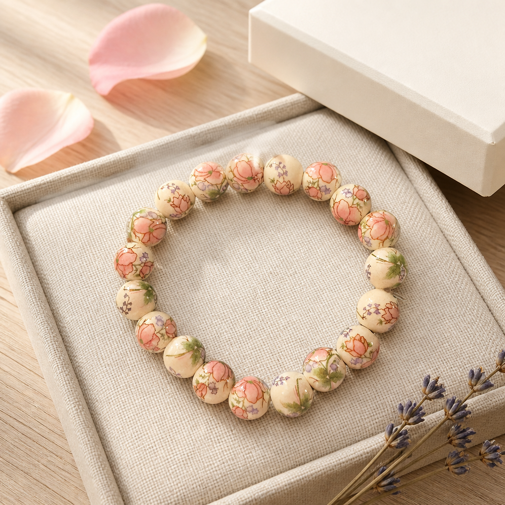 Floral Porcelain Beaded Stretch Bracelet