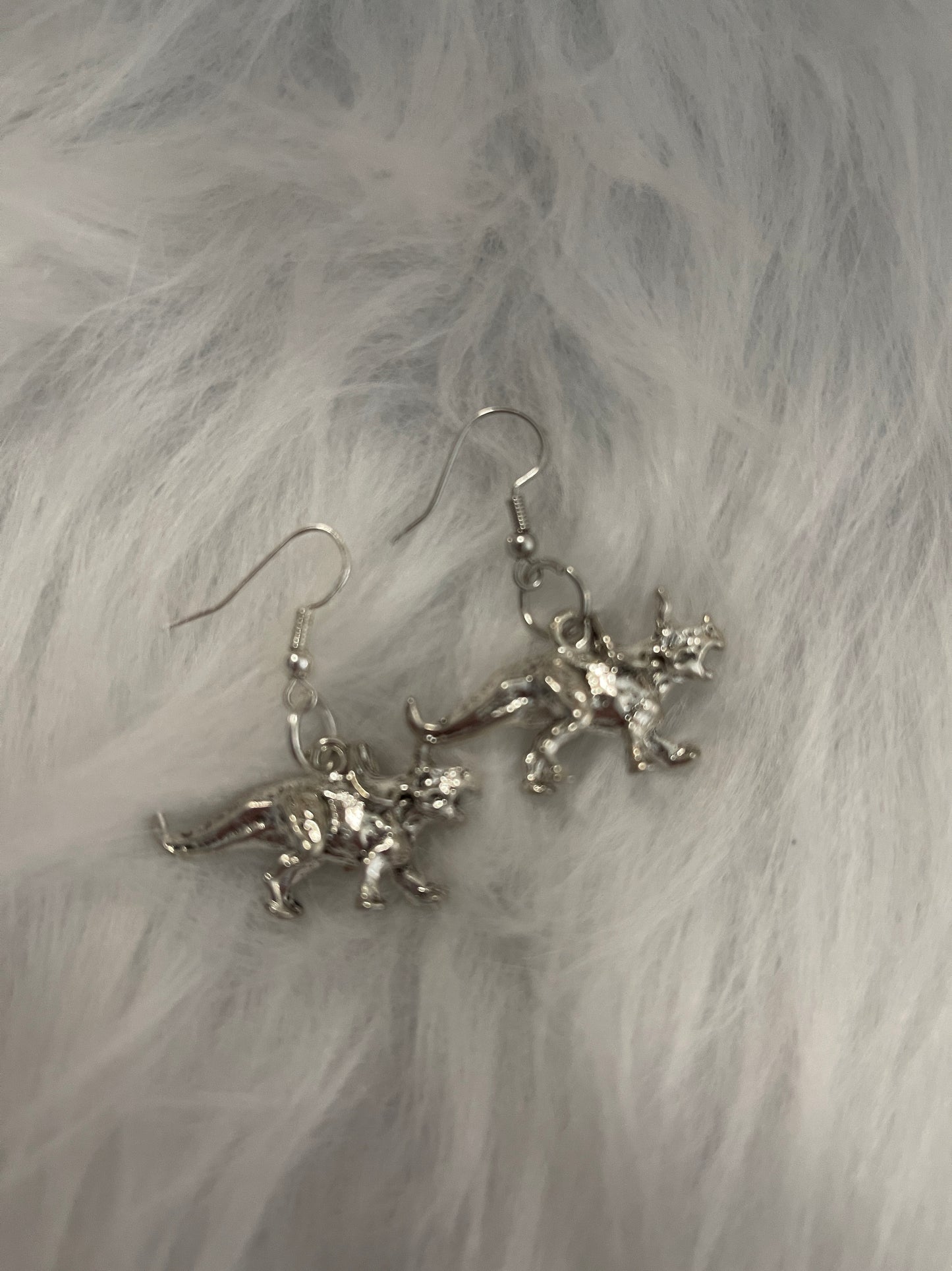 Triceratops 3D Silver Charm Wire EarringsPink tiful of LOVE