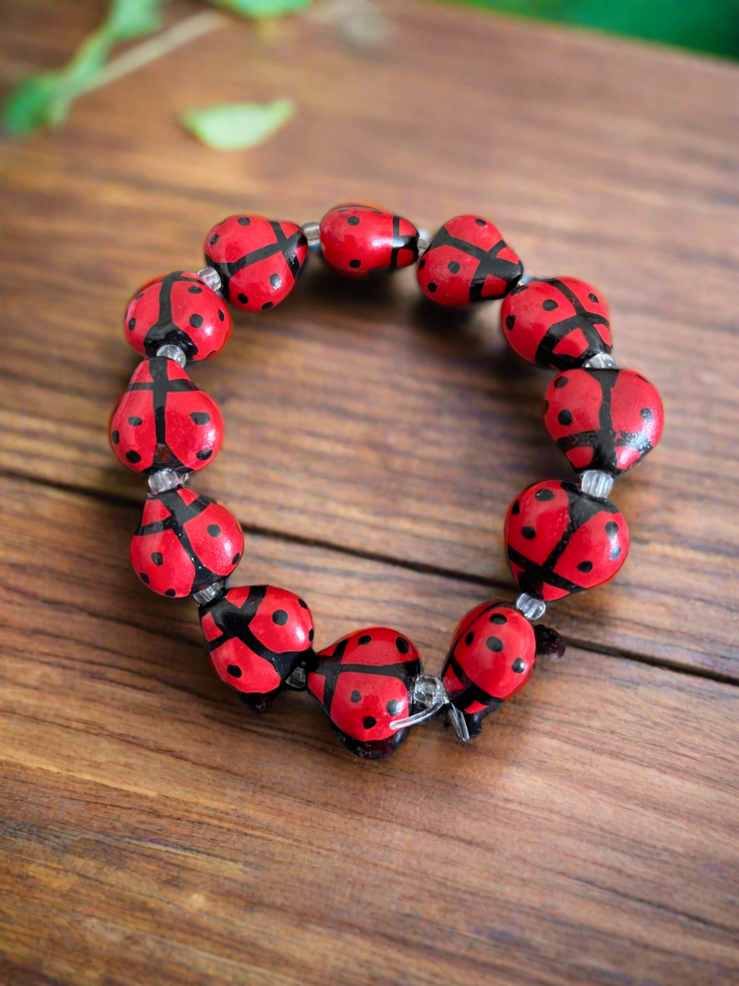 Red Ceramic (14) Ladybug beaded Stretch bracelet (Copy)Pink tiful of LOVE