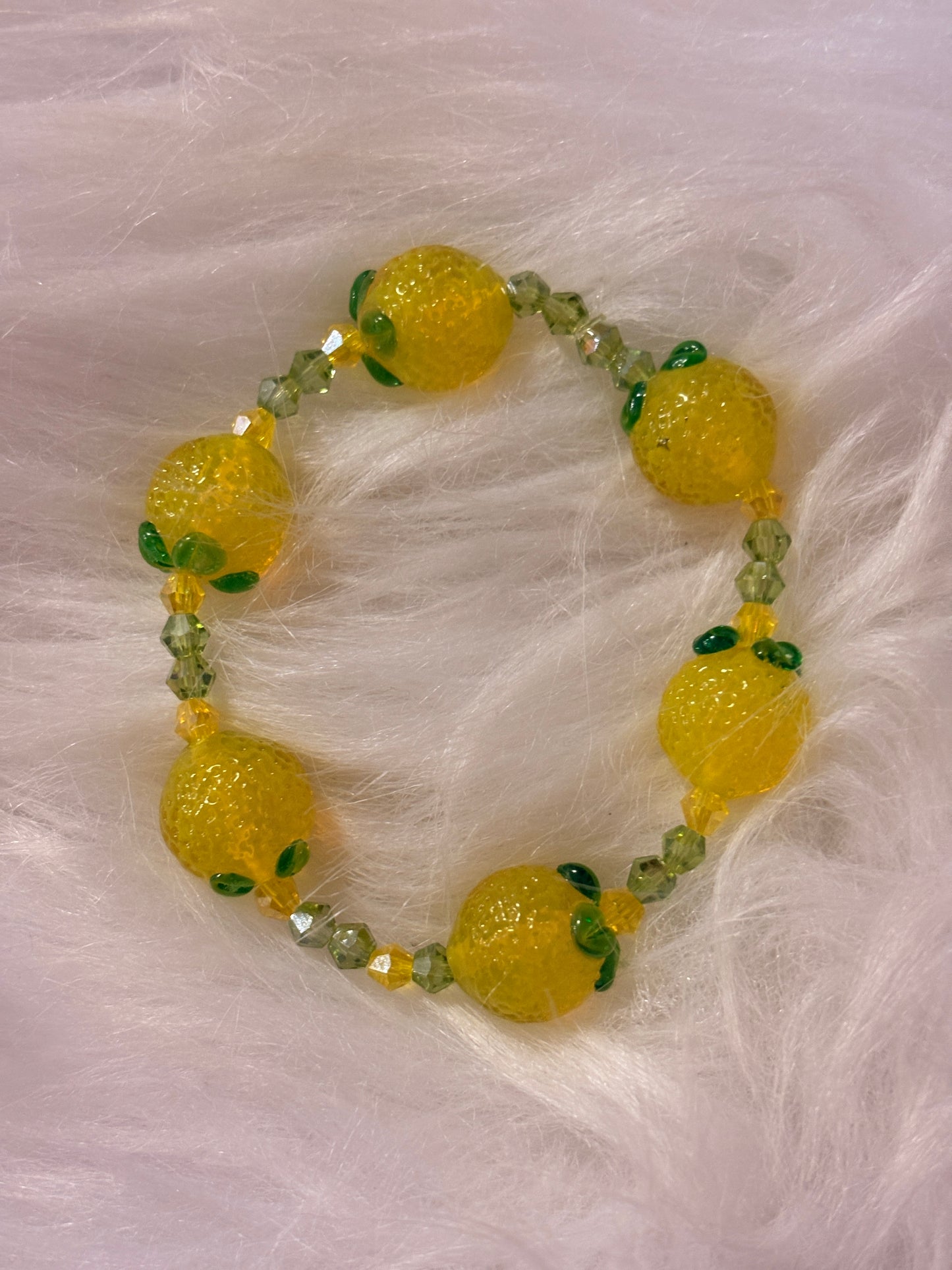 Lemon Lampwork Glass Beaded Stretch Bracelet