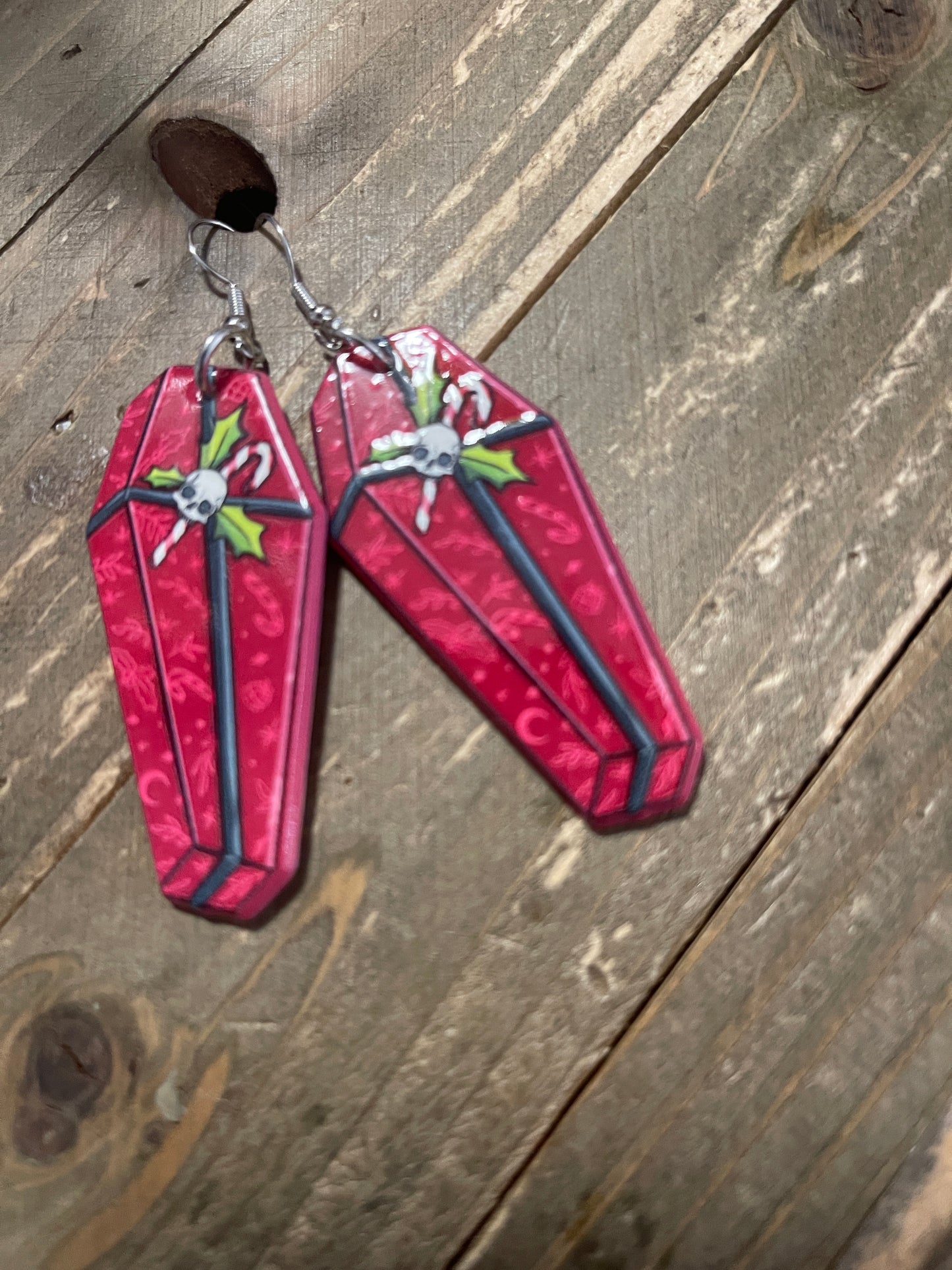 Red Creepy Christmas Coffin Charm Wire EarringPink tiful of LOVE