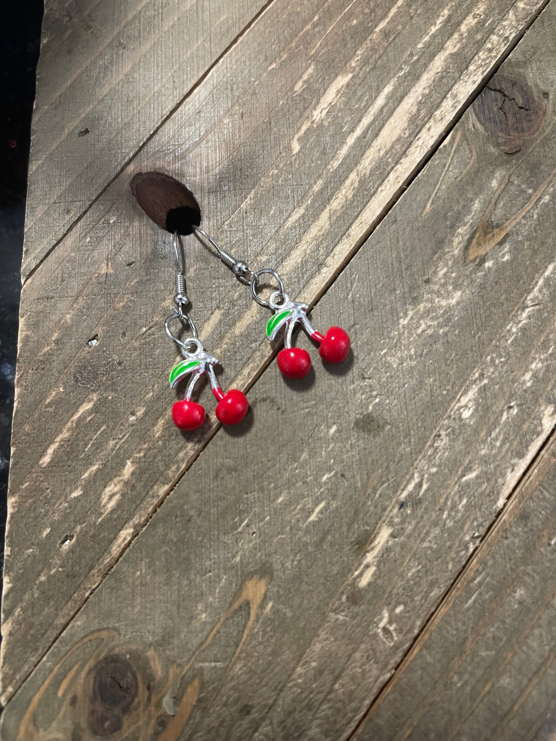Cherry; Red Enamel Charm Wire EarringsPink tiful of LOVE