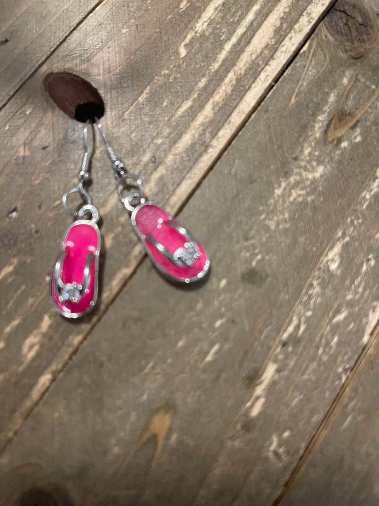 Pink Enamel Flip Flops Charm Wire EarringsPink tiful of LOVE
