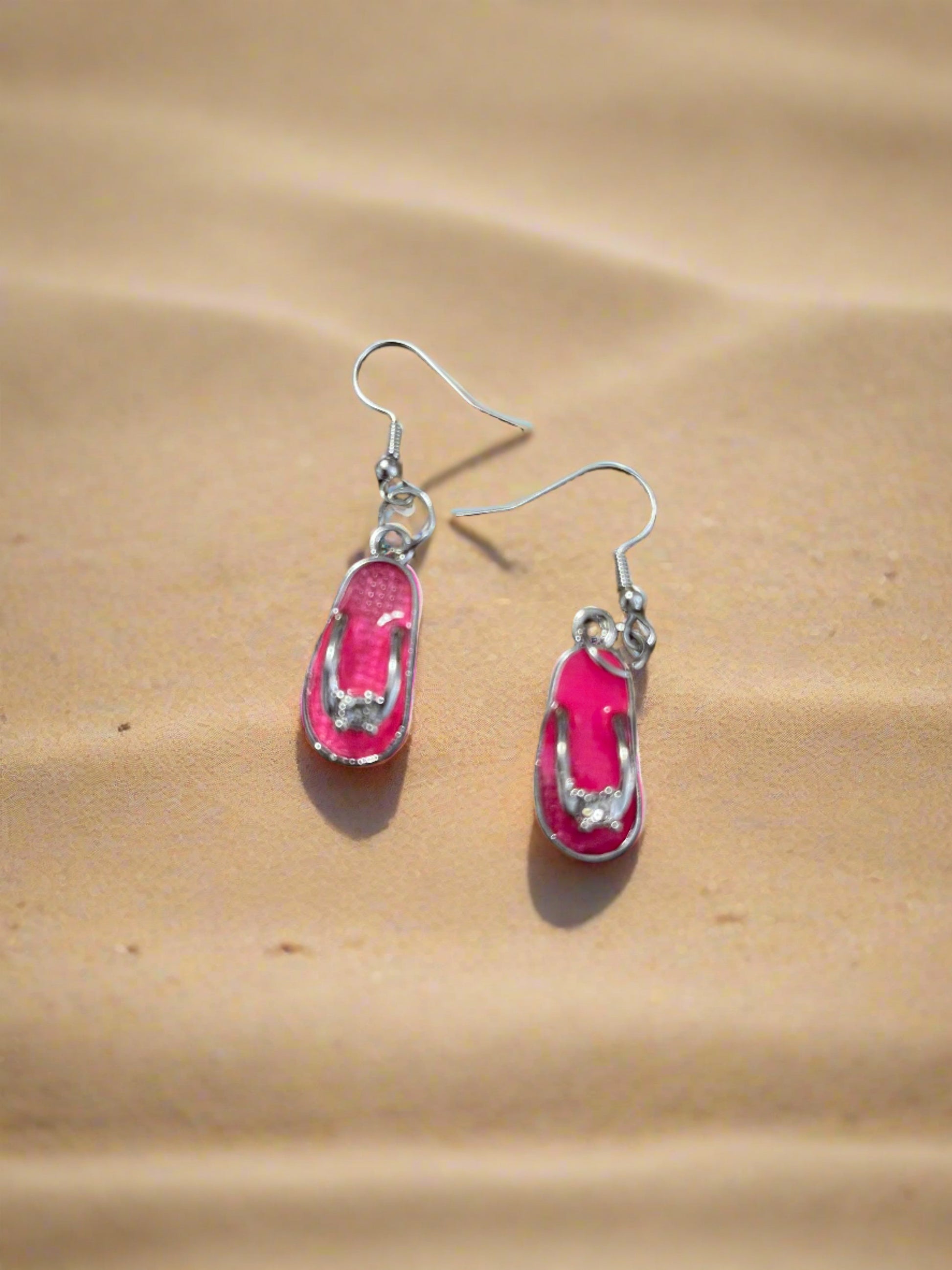 Pink Enamel Flip Flops Charm Wire EarringsPink tiful of LOVE