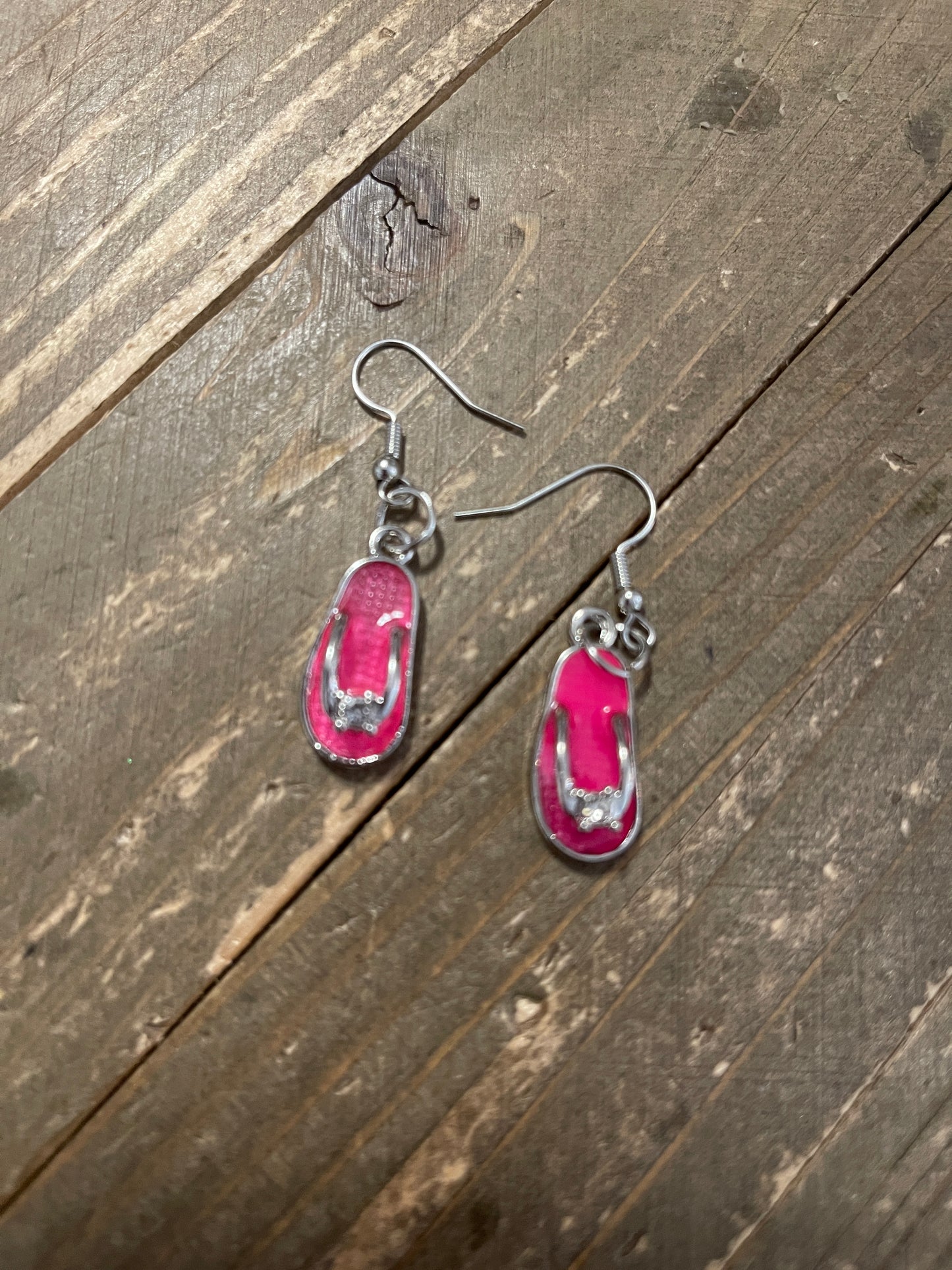 Pink Enamel Flip Flops Charm Wire EarringsPink tiful of LOVE