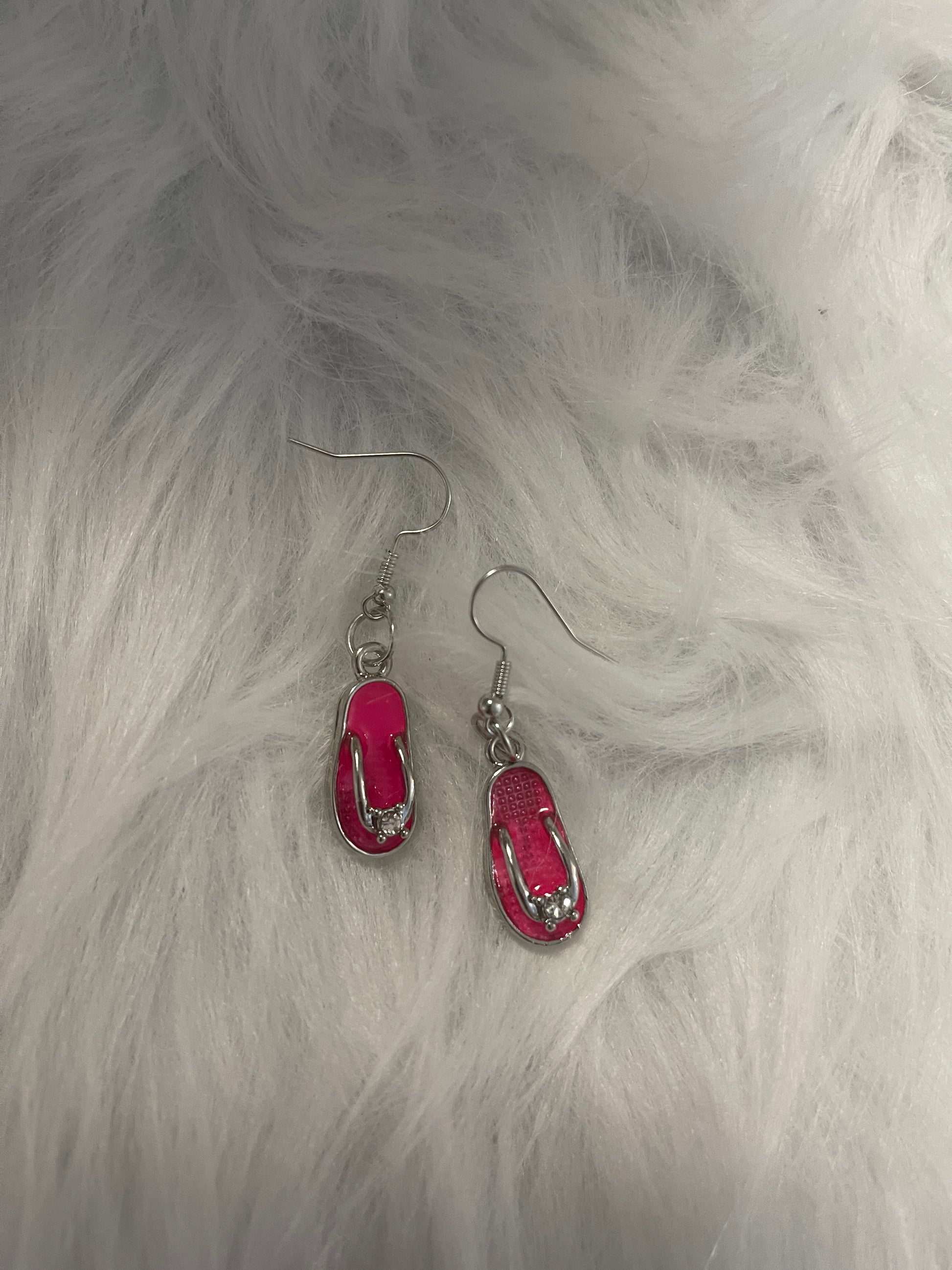 Pink Enamel Flip Flops Charm Wire EarringsPink tiful of LOVE