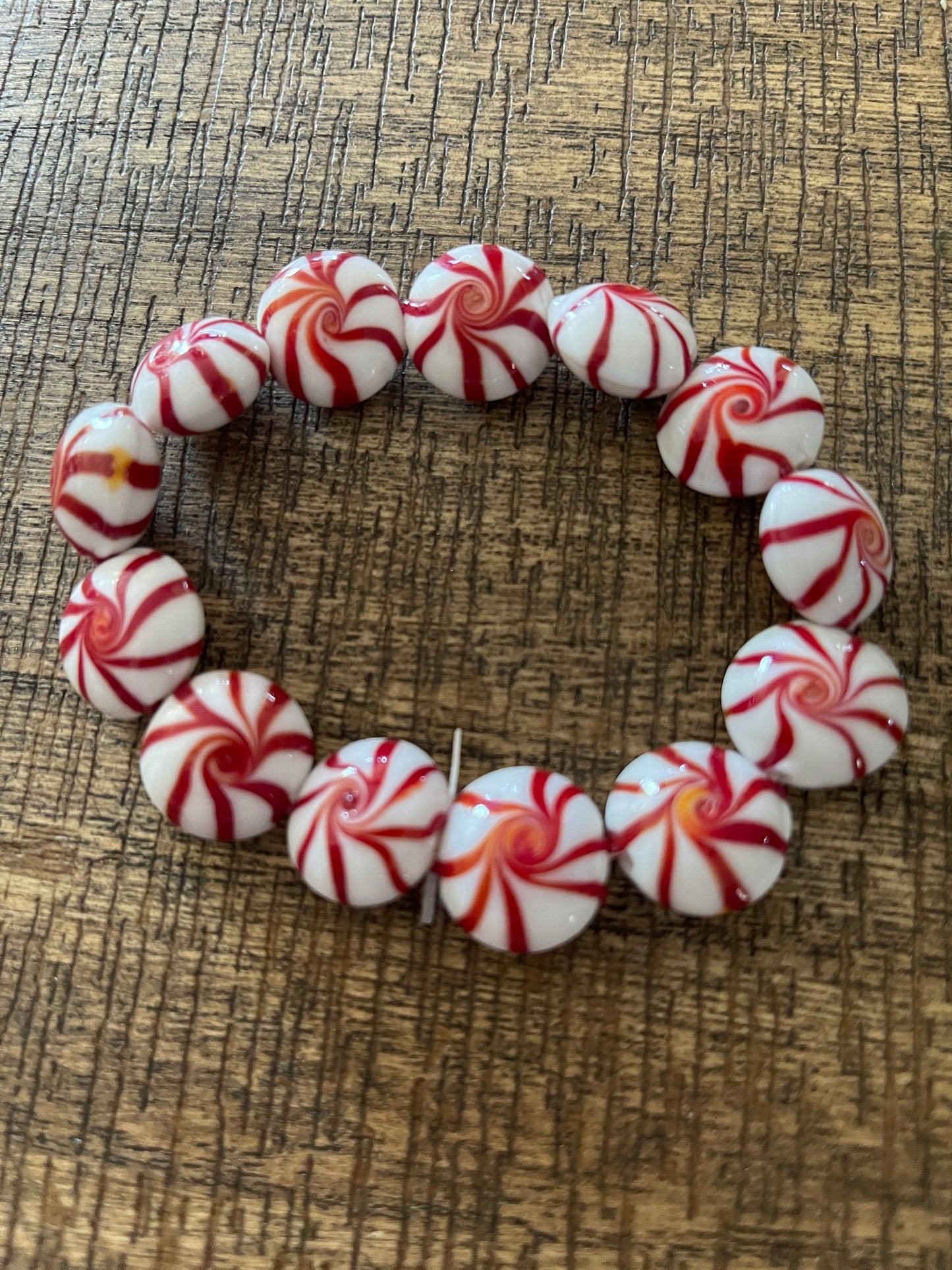 Red and White Mint Candy Glass Beaded Elastic/Stretch BraceletPink tiful of LOVE