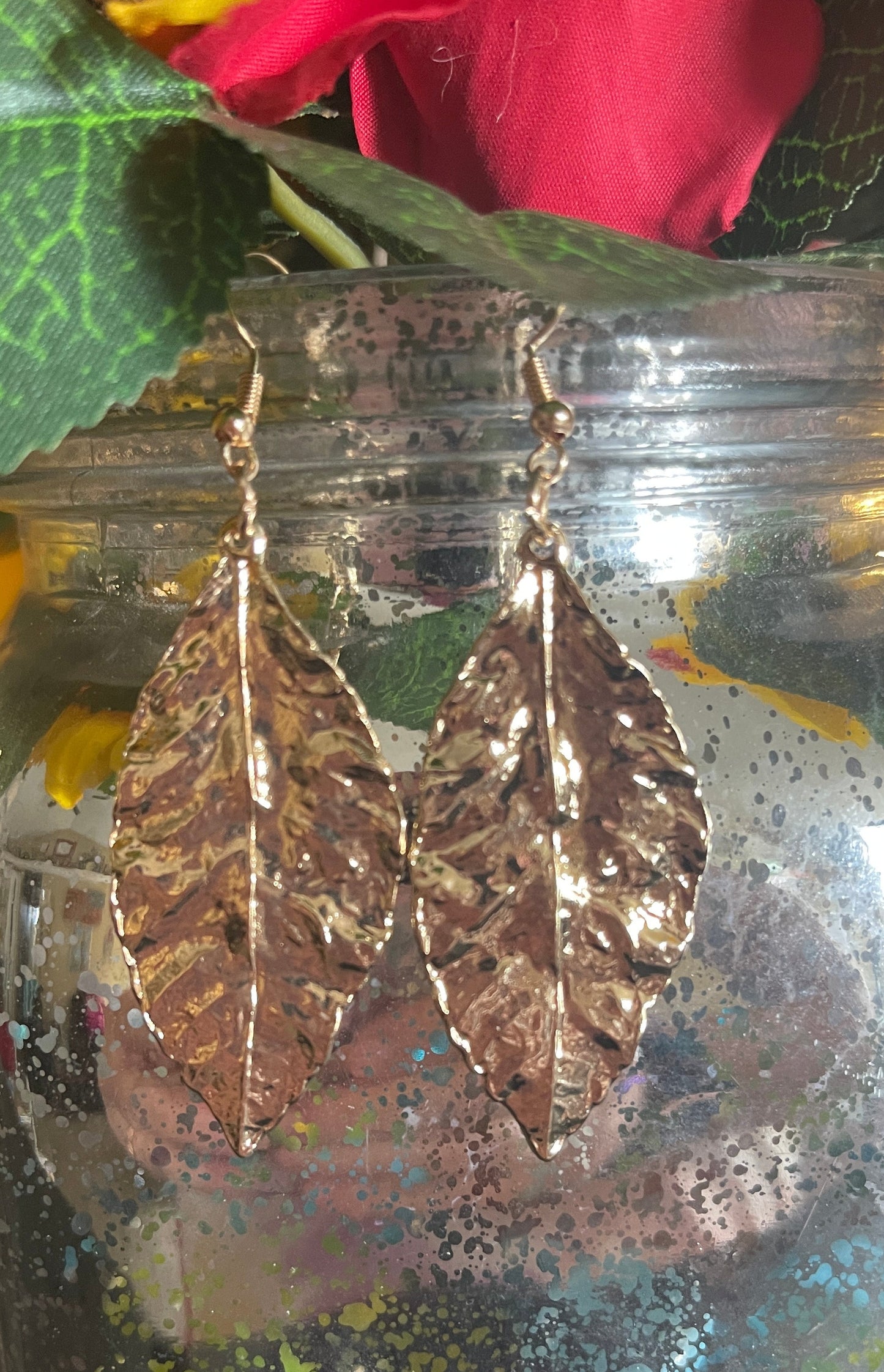 Textured Leaf Charms Wire EarringsPink tiful of LOVE